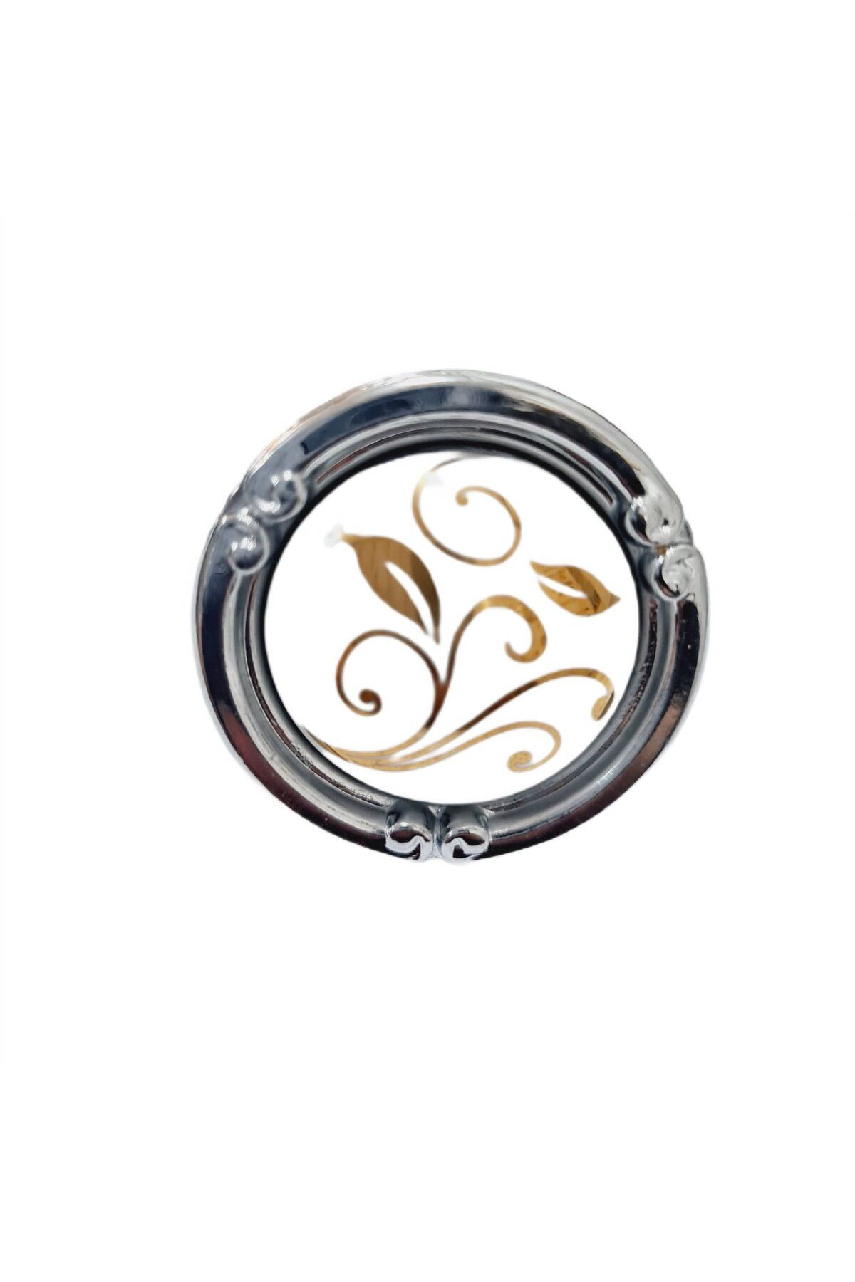 Nobel-Porcelain Button Handle Metal Chrome White Patterned / 5 Pcs 2