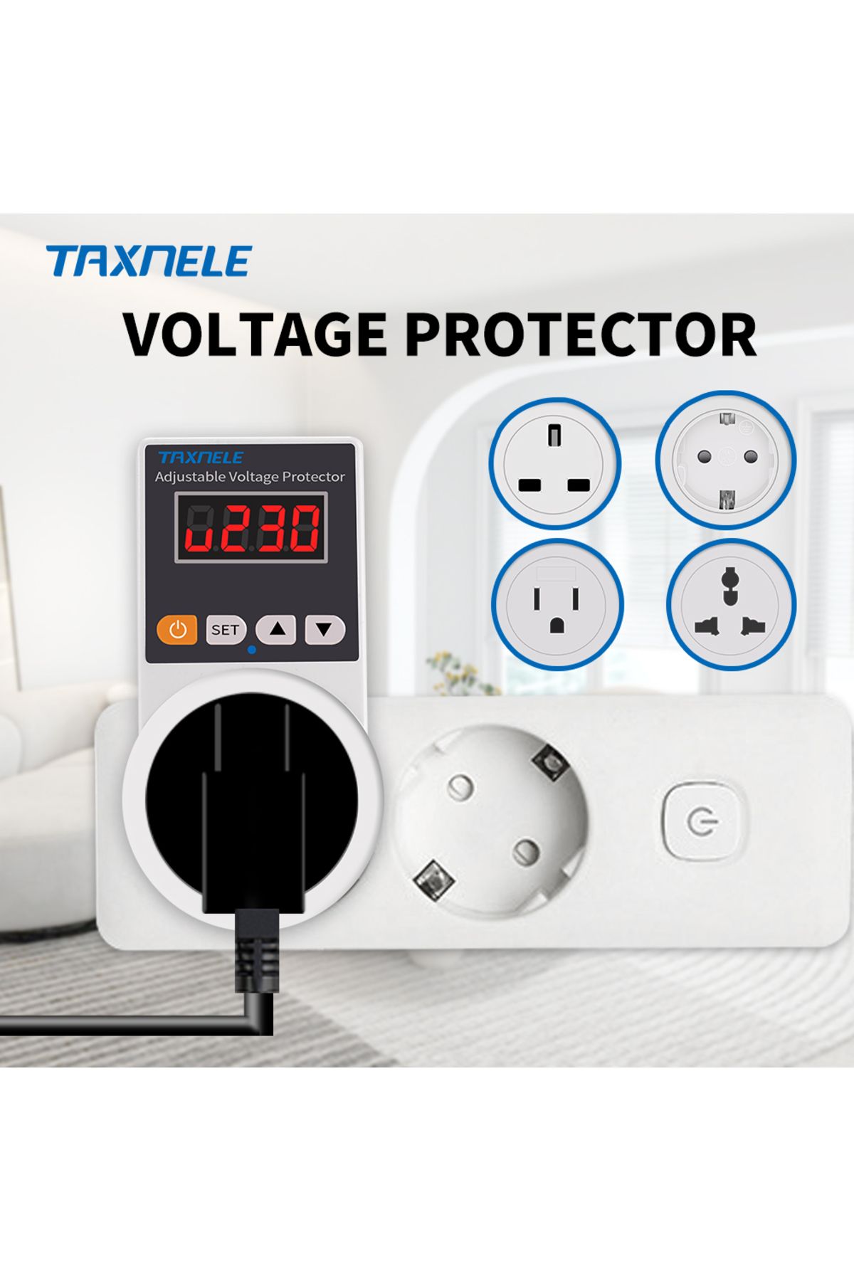 TAXNELE-Display Adjustable Eu Plug Voltage Protector Socket Ac 220v Adjustable And Fixed 16a Voltage Protect 1