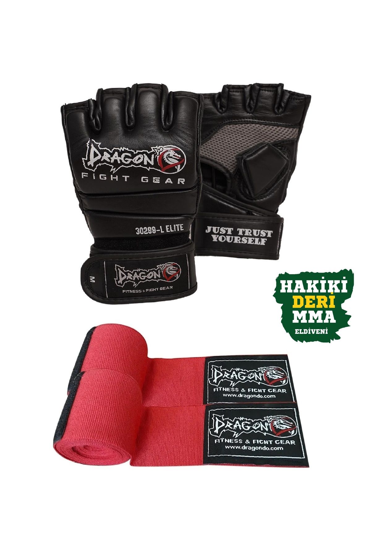 Dragondo ELITE HAKİKİ DERİ MMA ELDİVEN VE BANDAJ SET GLOVES GIFTOOM  SERBEST DÖVÜŞ