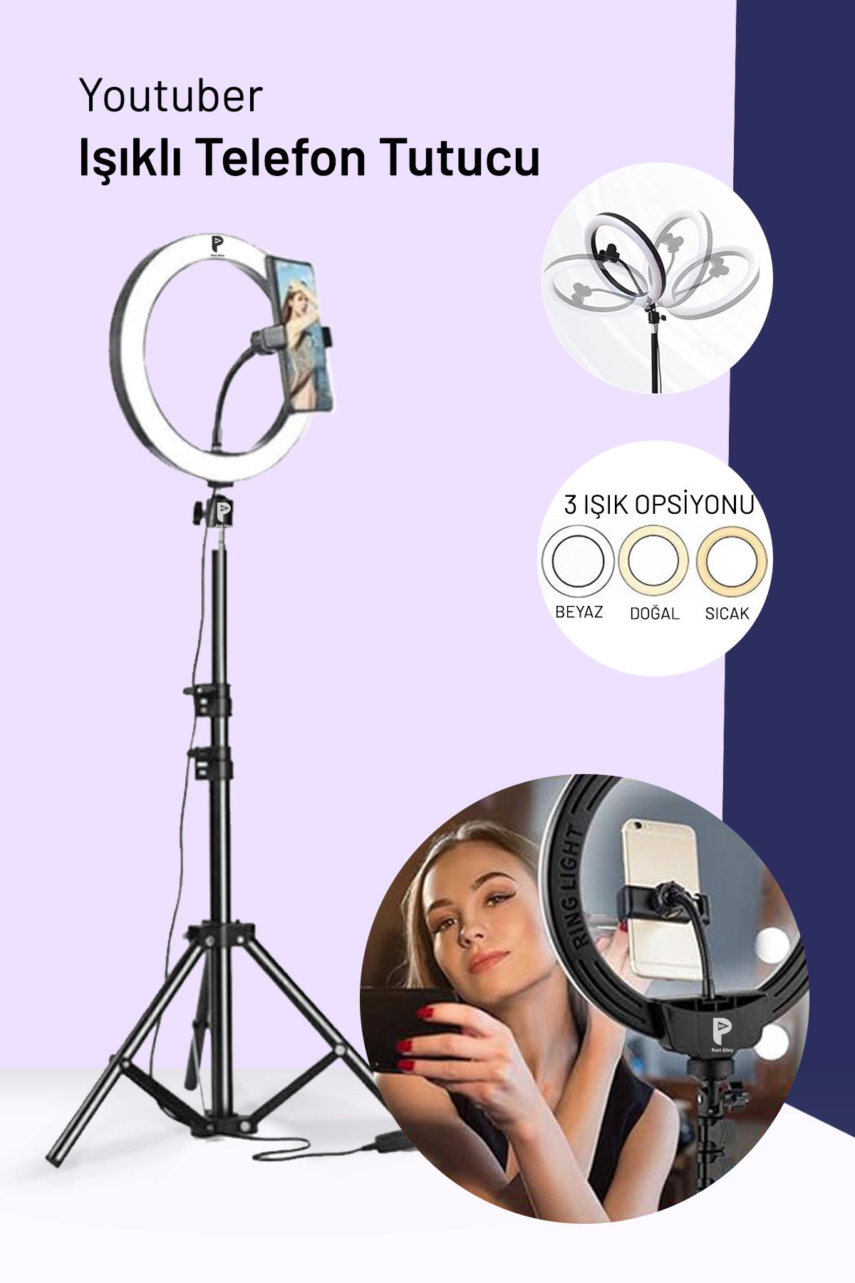 BSTBRANDSHOPPİNGTR 10"inç ring light Youtuber Tiktok Çekim Işıklı Telefon Tutucu Influencer Makyaj Işığı 2.10 M tripod