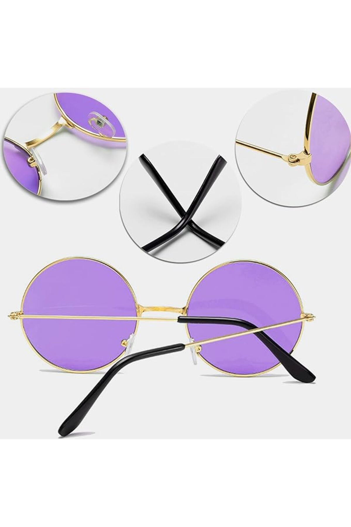 عینک گرد شیشهای بنفش به سبک جان لنون - فریم نقرهای