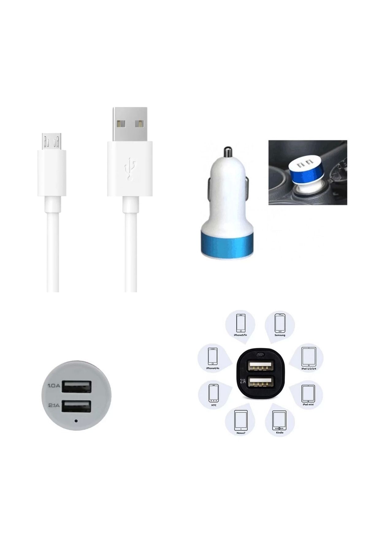 ÇERÇİCİ Çift Usb Girişli 3.1 Çıkışlı Seyahat Seti Android / Micro Usb