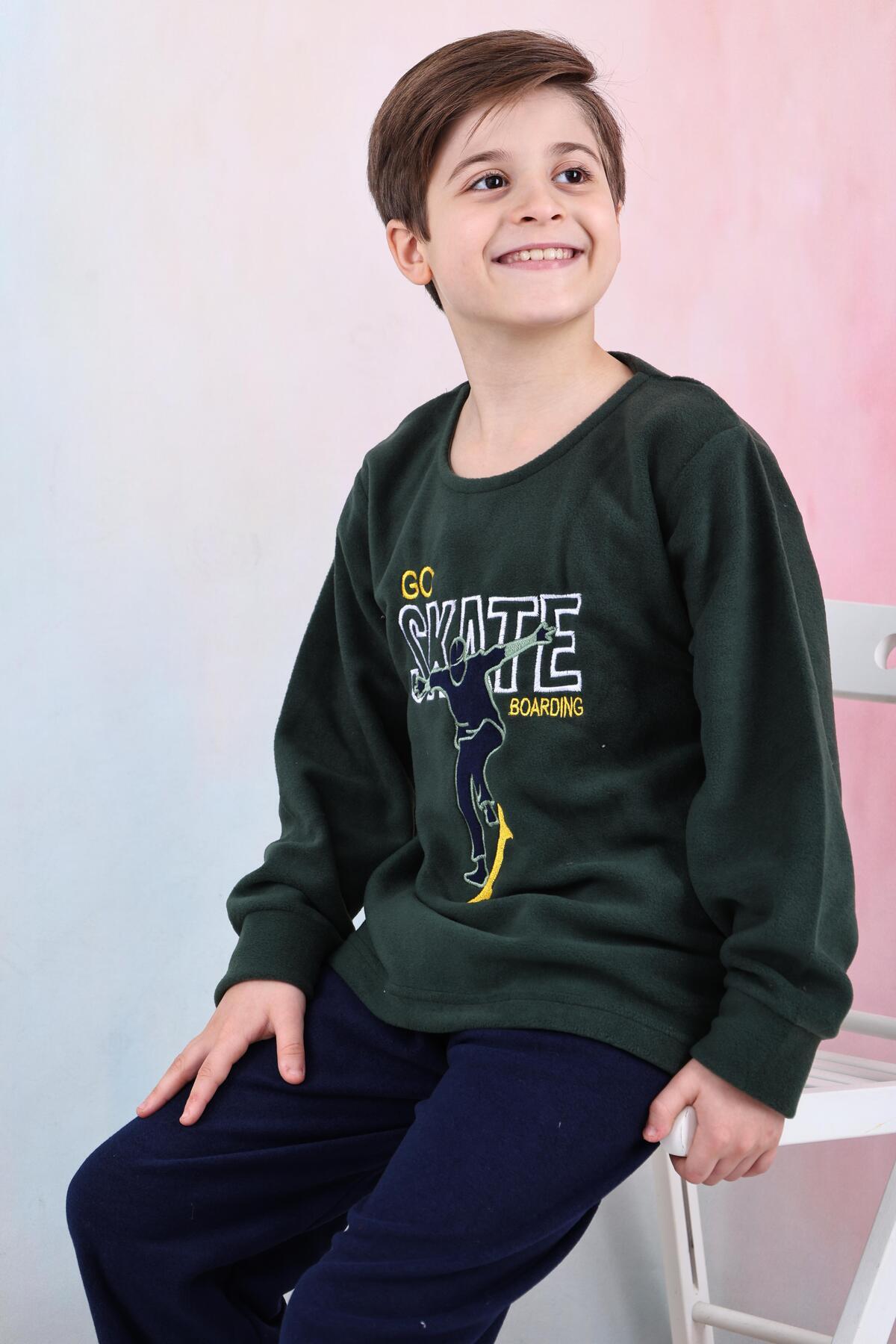 Mutlu City Yeni Sezon Sonbahar/kış Erkek Çocuk Skate Desenli Polar Pijama Takımı 4515 fotoğrafı 2 (önizleme)