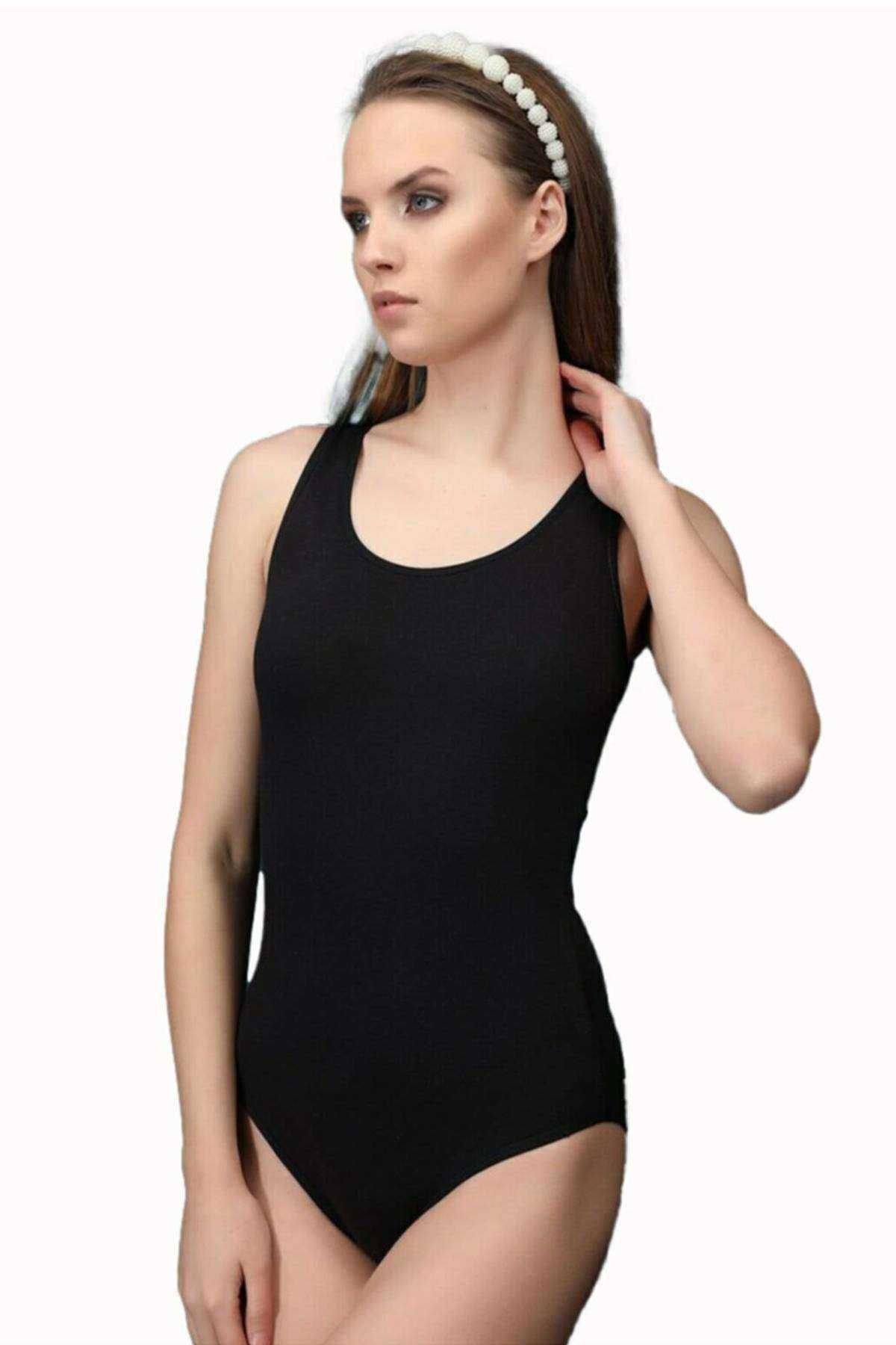 Easy Tedarik Elit Life Geniş Askılı Kadın Dikişsiz Çıtçıtlı Slip Body Siyah 878