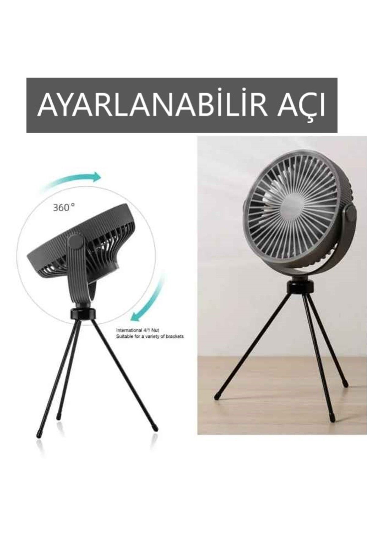 teknotrust Vantilatör Masa üstü Tripodlu Kamp Fanı Askılı Işık Fonksiyonlu Outdoor Soğutucu Pervane 3İN1