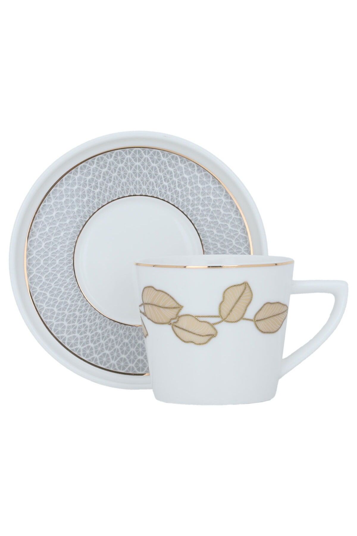 Alsaif Gallery-A set of white porcelain coffee cups with a golden leaf pattern and saucer, 12 pieces 2