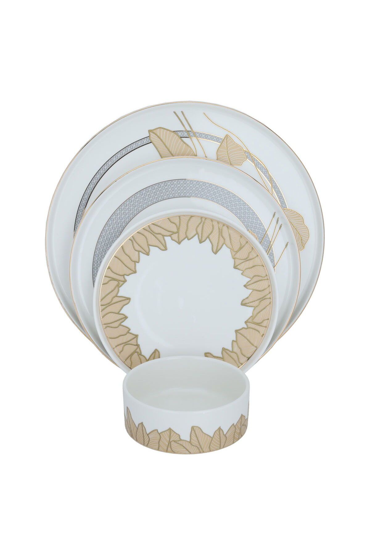 Alsaif Gallery-A set of white circular serving plates with a floral pattern with gold, 16 pieces 5