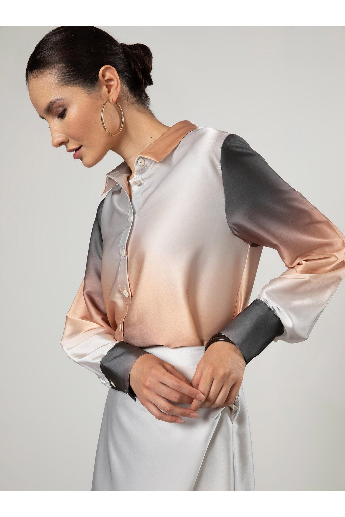 Refka-Satin Tunic - Pearl Button Detail, Gradient Pattern and Gradient Print - Refka 3