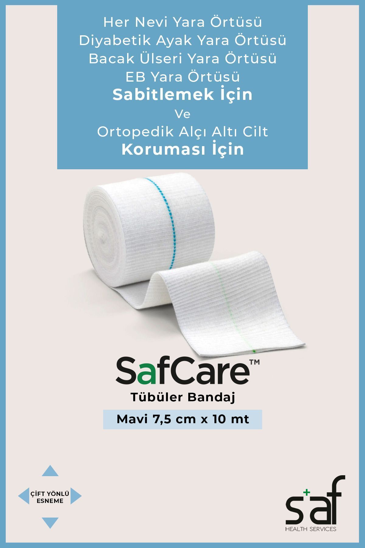 teknotrust İki Yöne Esneyebilen Tübüler Bandaj - Yara Örtüsü Sabitleme - Alçı Altı Koruma Yeşil - 7,5cm X 10m