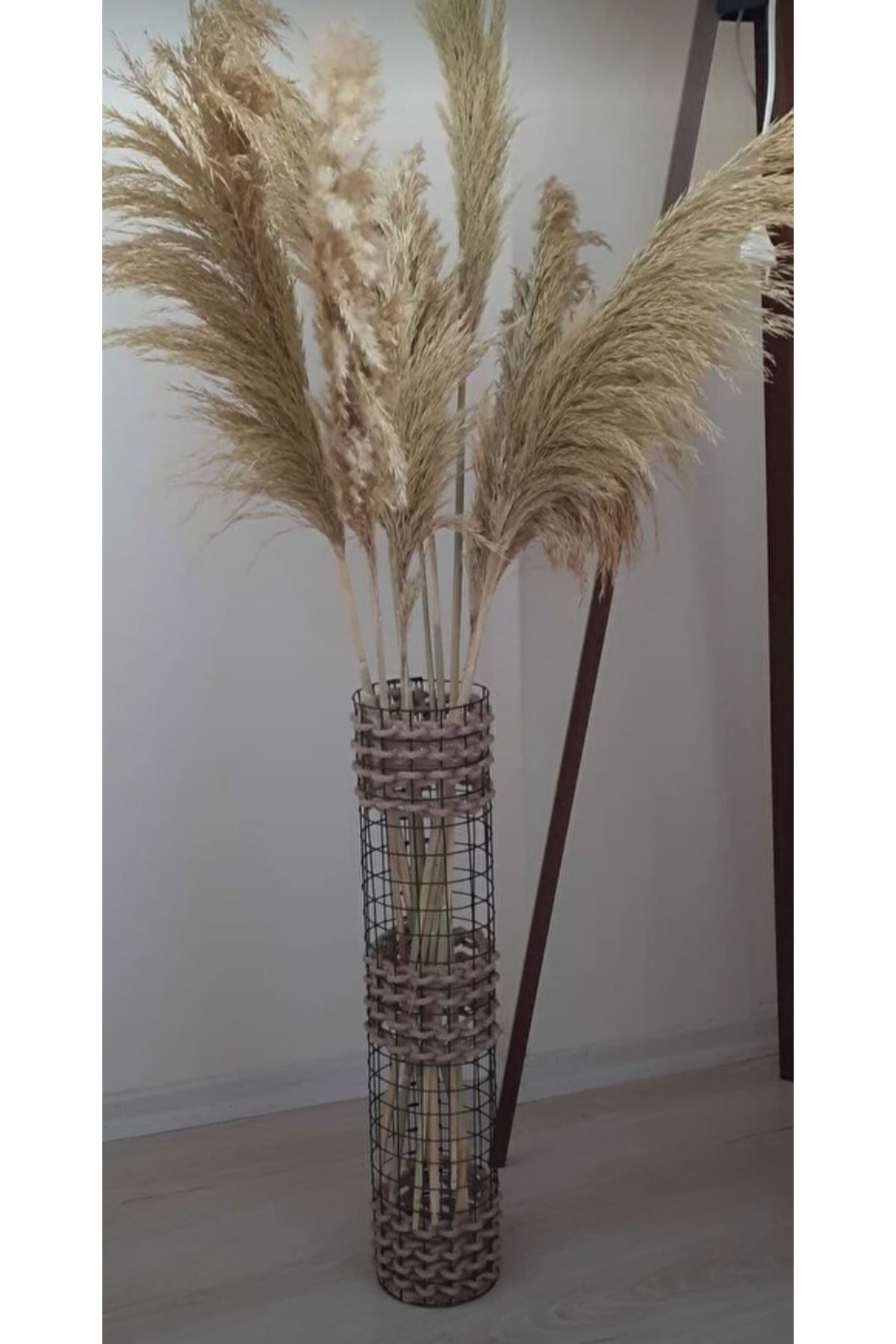 Nİlasi Art Craft Metal Tel-hasır Örgülü Özel Tasarım Pampas Vazosu 60 Cm