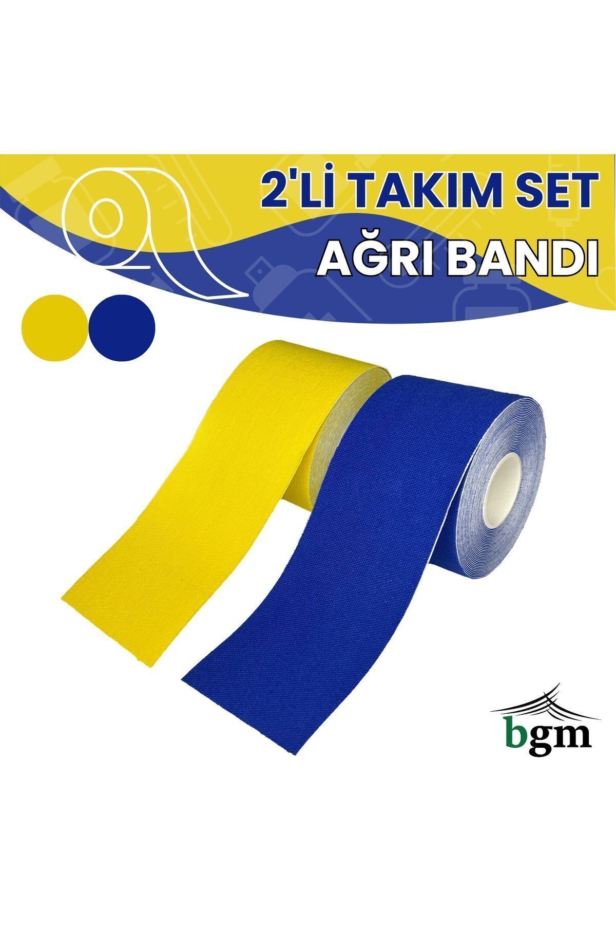 teknotrust Ağrı Bandı Sarı Lacivert Takım Paketi Kinesiology Tape 4,5 M X 5 Cm