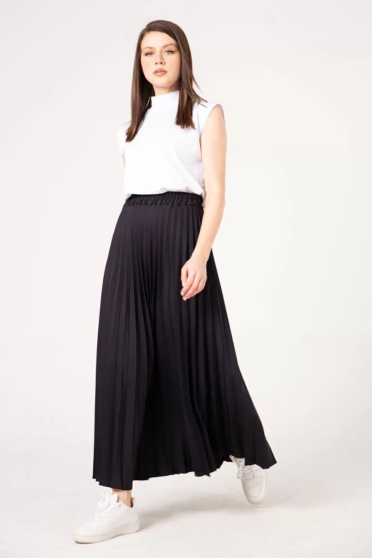 Melike Tatar  Piliseli Etek 32-9001 Siyah - Görsel 5