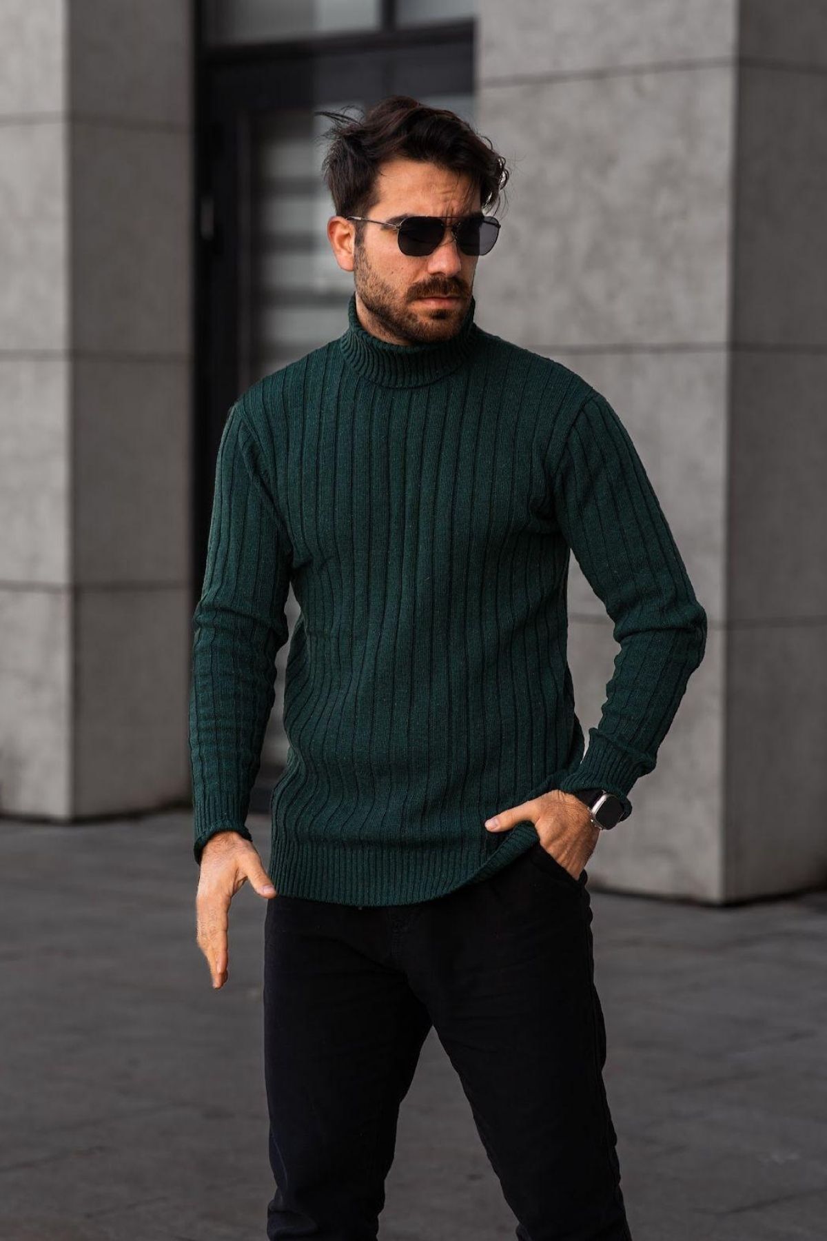 Trendseninle-Pulover de iarnă pentru bărbați, cu gât verde, tricotaj 5