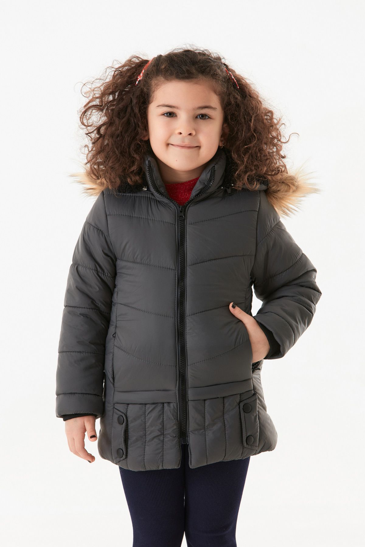 Fulla Moda-Pocket Zippered Hooded Girl's Coat 2