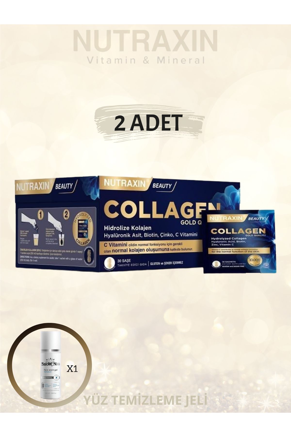 Nutraxin Collagen 10.000 mg 30 Saşe Hidrolize kolajen, hyalüronik asit, biotin, çinko ve c vitamini (2 ADET )