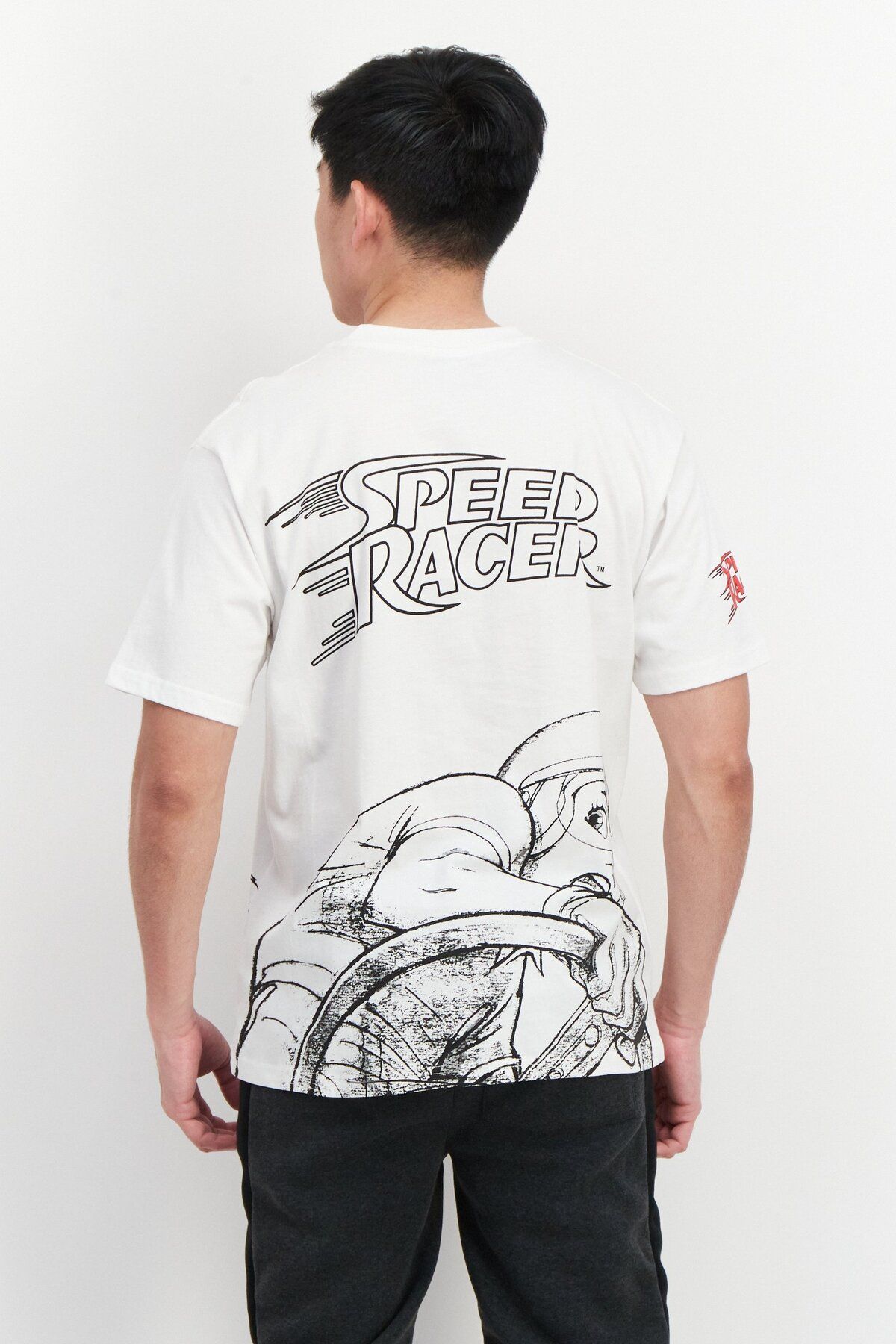 Speed Racer-Men Oversized Crew Neck Short Sleeve Graphic Print T-shirt, White 2