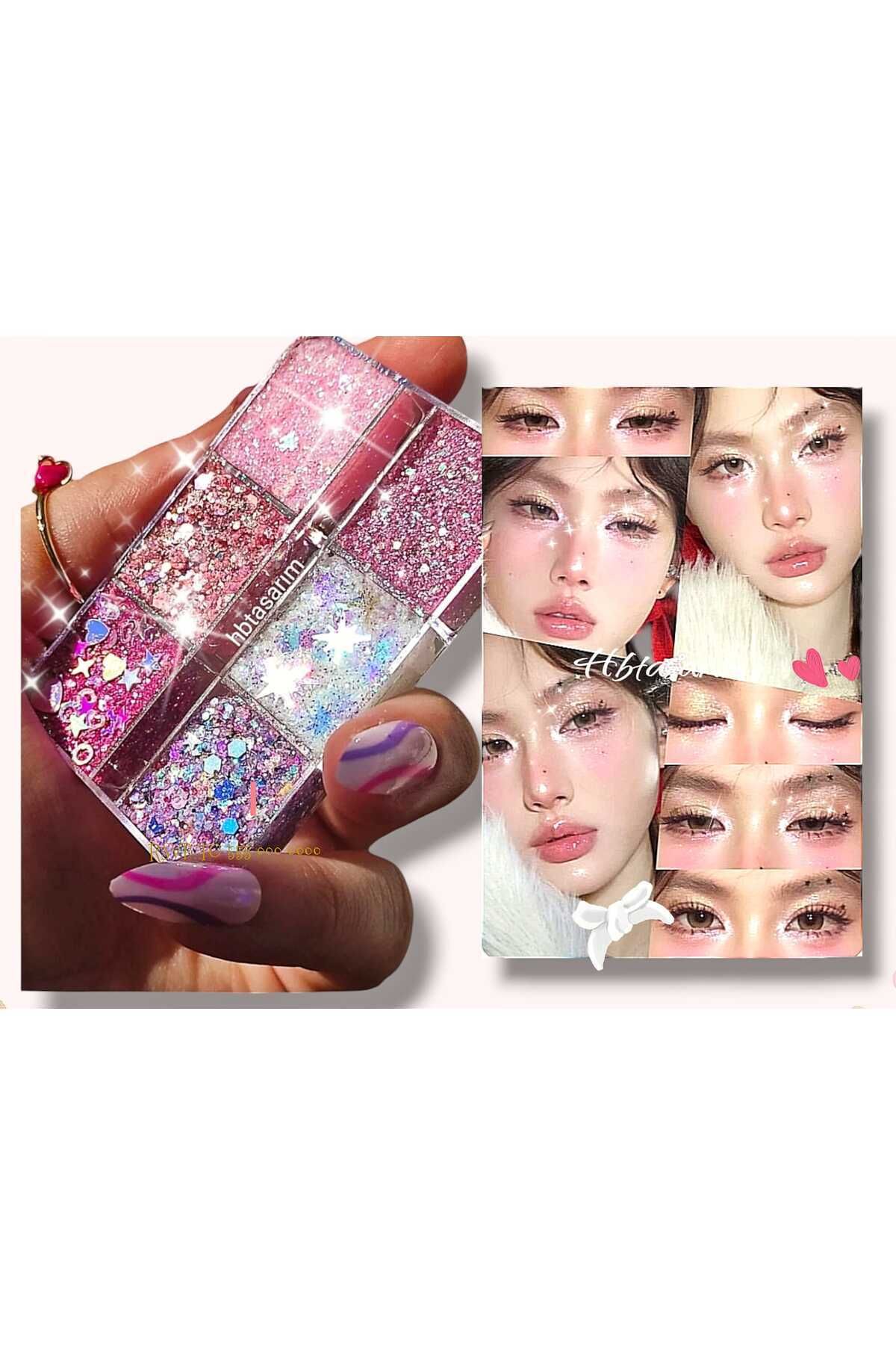 hbtasarim Glitter Göz Farı -yüz Ve Vücut Simi Paleti Pembe Barbie Parlak Glitter-7