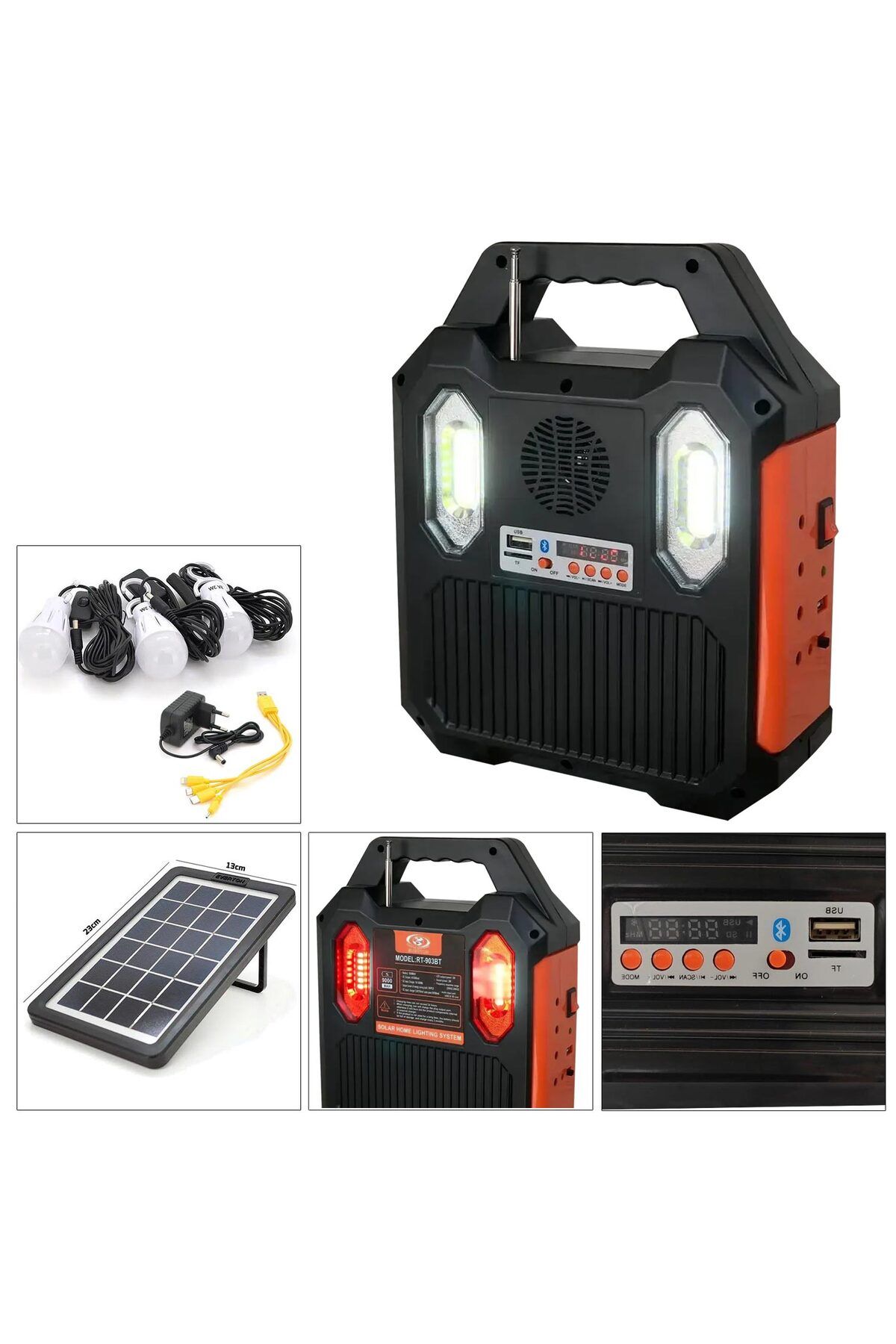 ALKAP Everton Rt-903Bt Solar Kamp Lambası Acil M Işığı Şarjlı Beyaz Kırmızı Cob Led