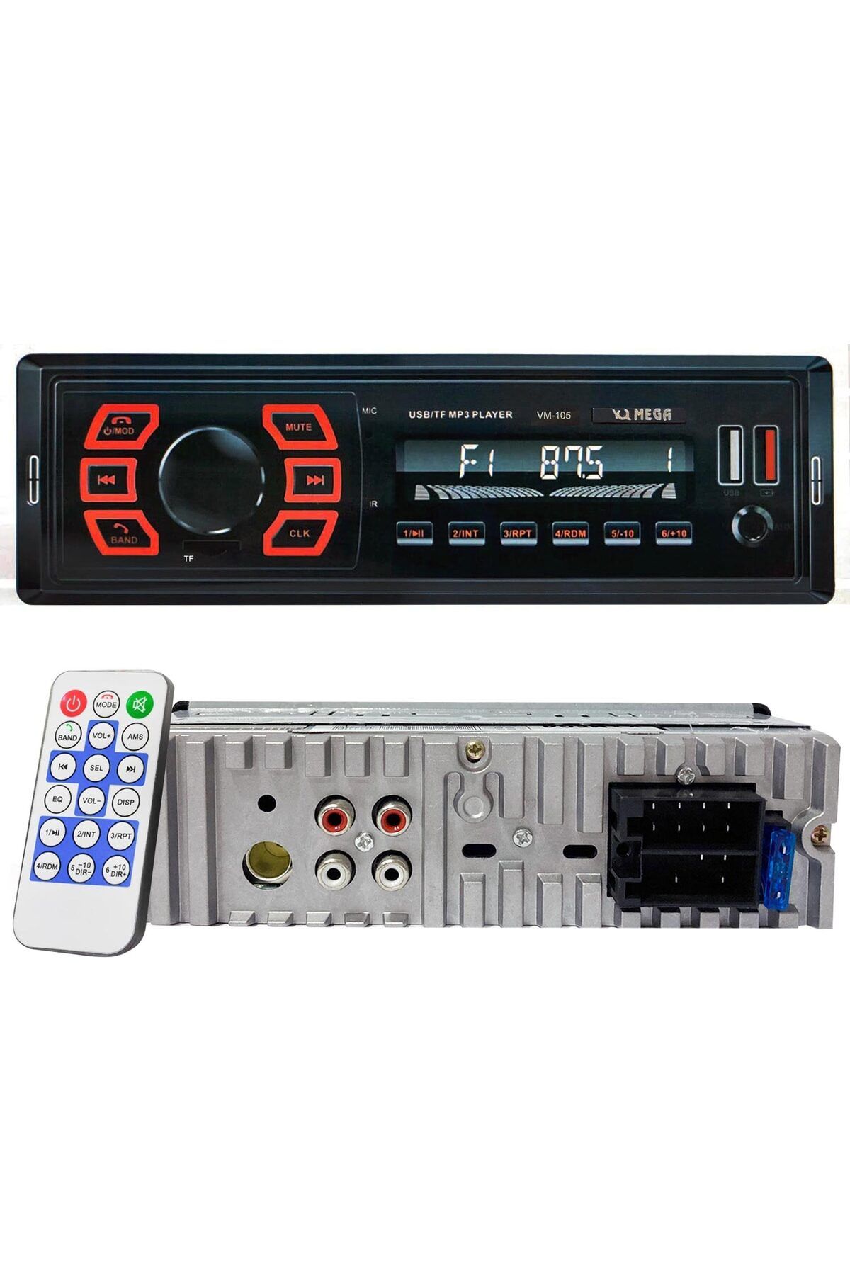 NZM TİCARET Mega Vm-105 Oto Teyp 4X50 Watt Bluetooth 2Xusb Sd Fm Aux 7 Renk