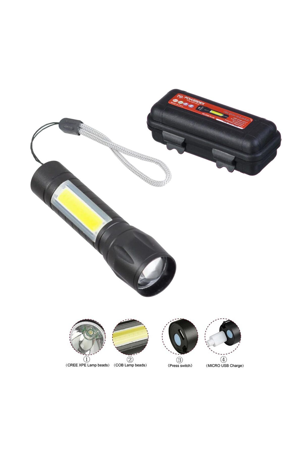 NZM TİCARET Pd-5568 Cep El Feneri Şarjlı Cob Led