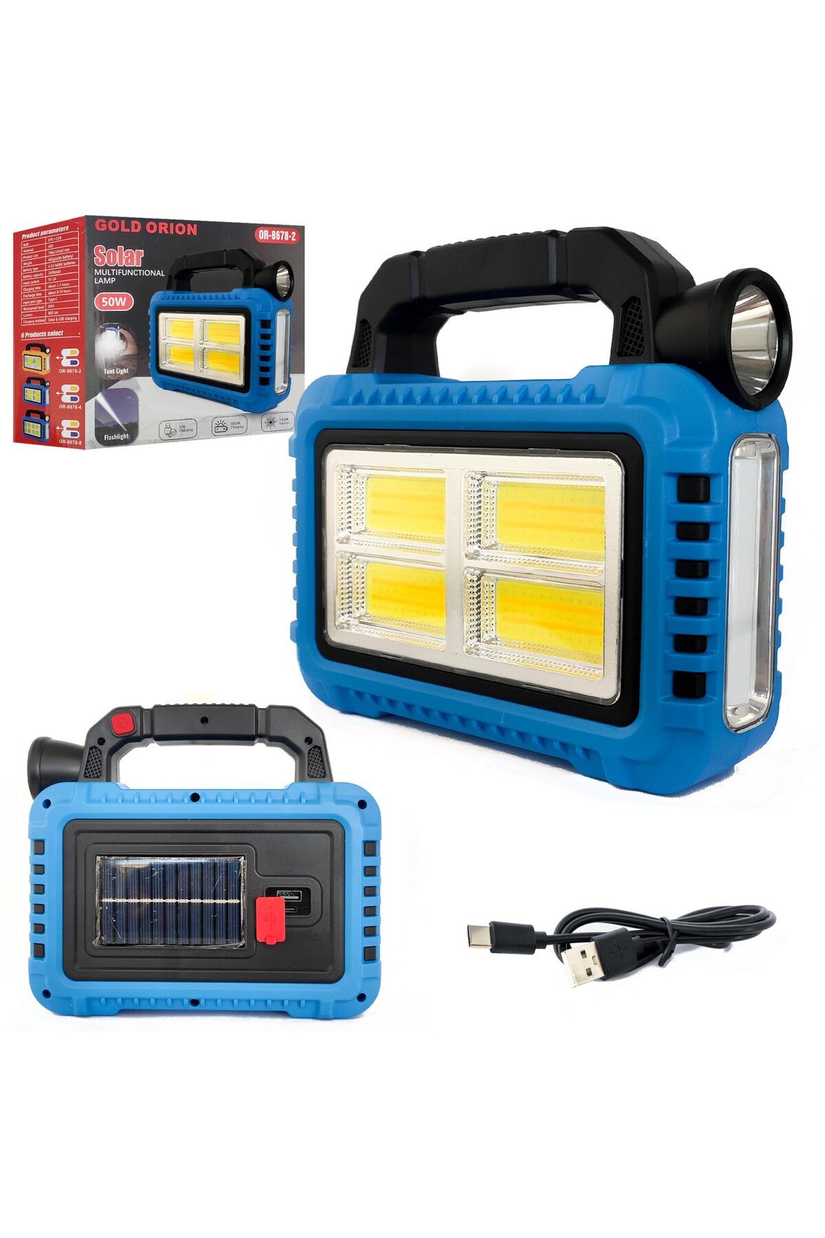 ALKAP Or-8678-4 Solar Kamp Lambası Acil M Işığı Şarjlı Beyaz Günışığı Cob Led 50W