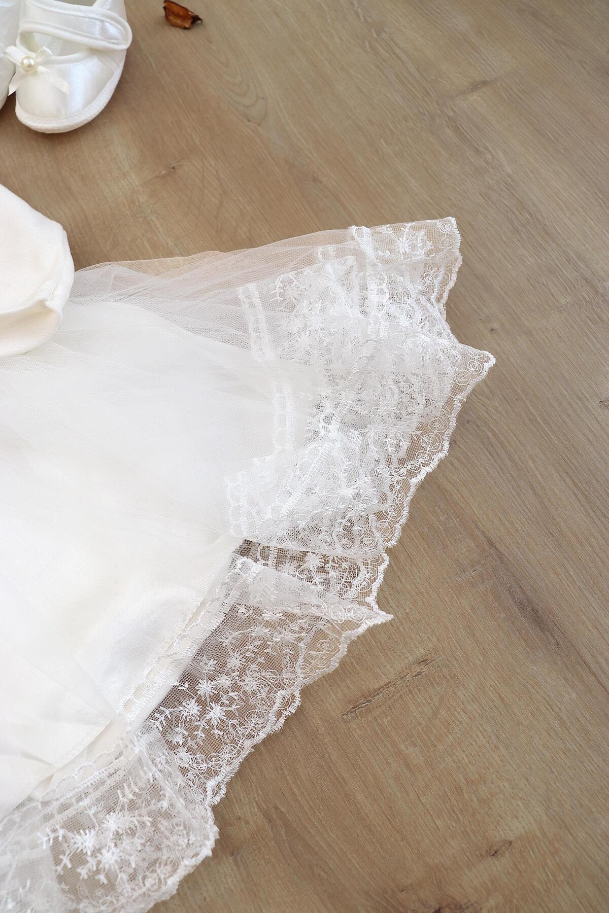 Sitilin Kız Bebek Mevlüt Elbisesi Gelinlik Dantelli Mevlit Takımı Bebek Mevlütlük Set 0-3 AY STL6830 fotoğrafı 5 (önizleme)