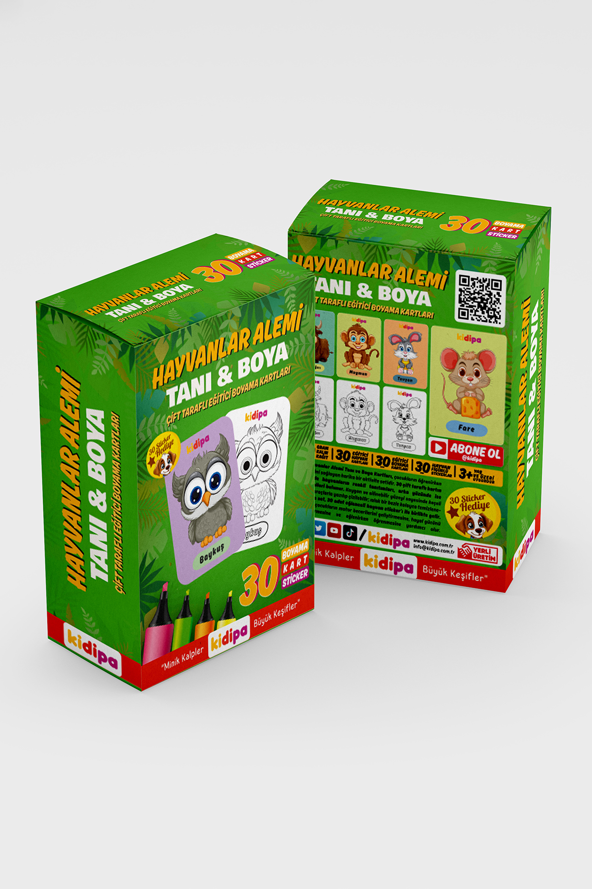 Kidipa | Hayvanlar Alemi Tanı & Boya - Çift Taraflı Eğitici Boyama Kartları 30 Sticker Hediye fotoğrafı 3 (önizleme)