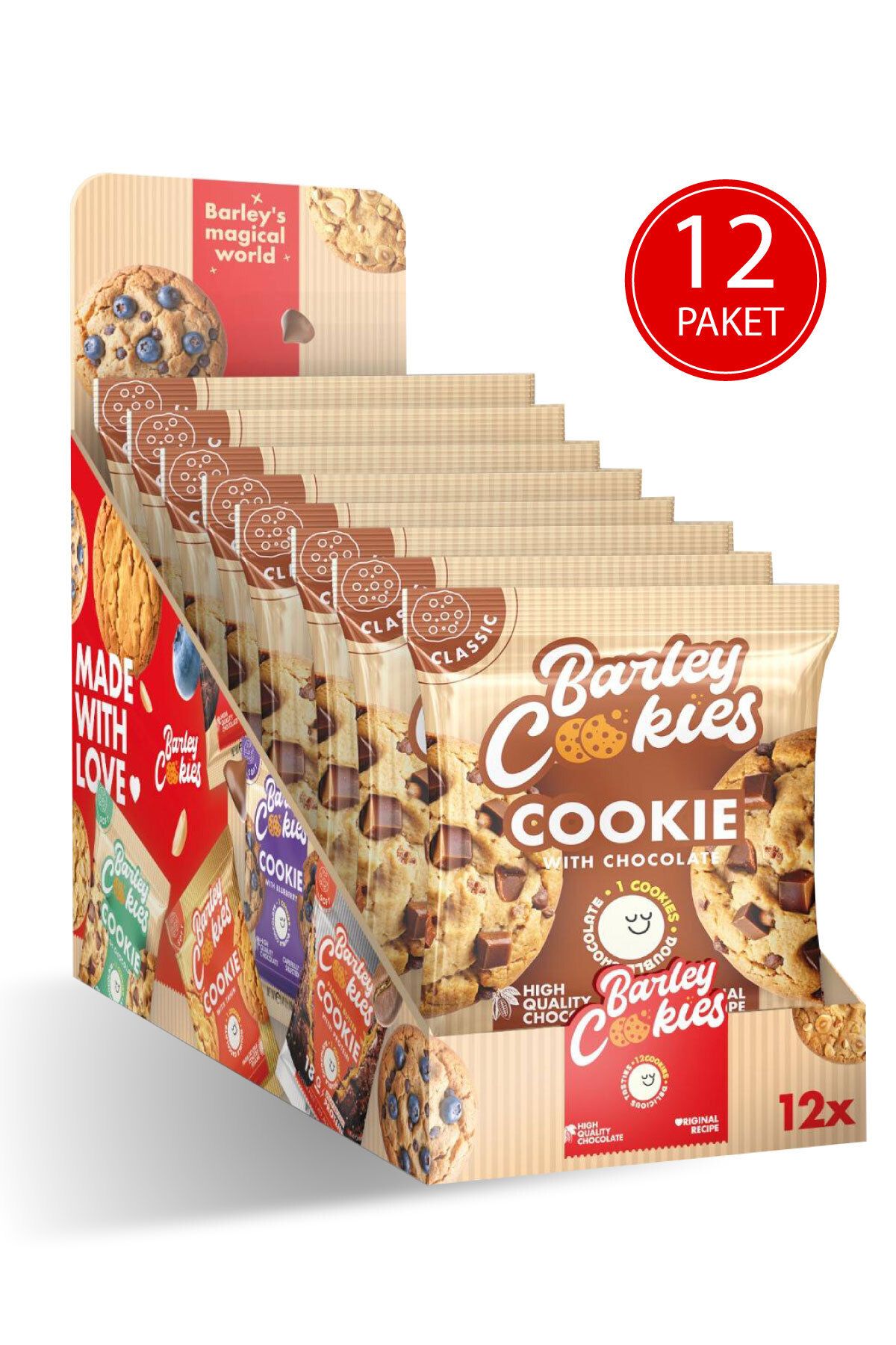 Barley Cookies Parça Çikolatalı Sade Classic Cookies 40g X 12 Paket