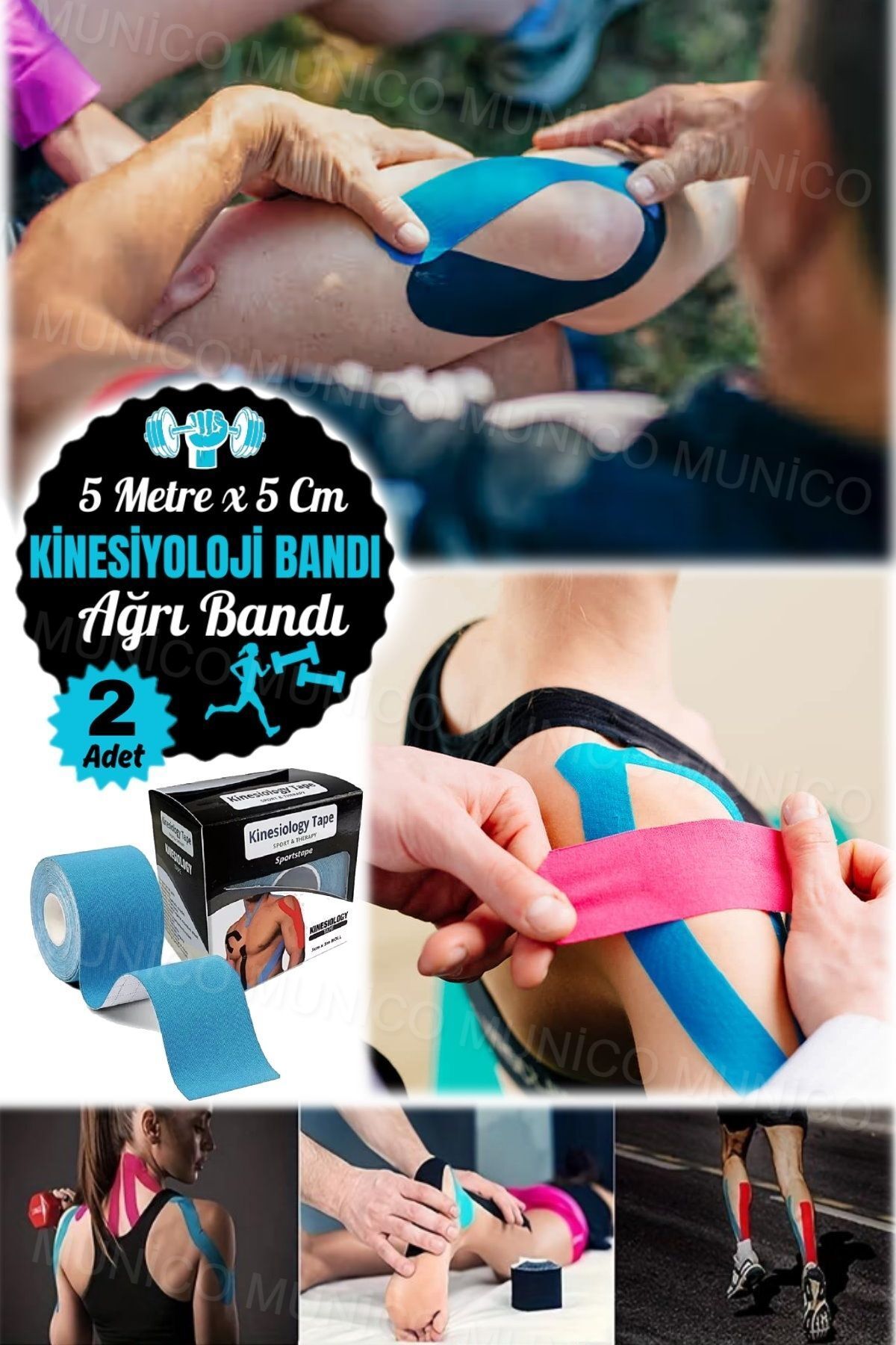 teknotrust 2 Adet Kinesiyoloji Mavi 5 Metre x 5 Cm Kas Bandı Spor Atletik Bandı