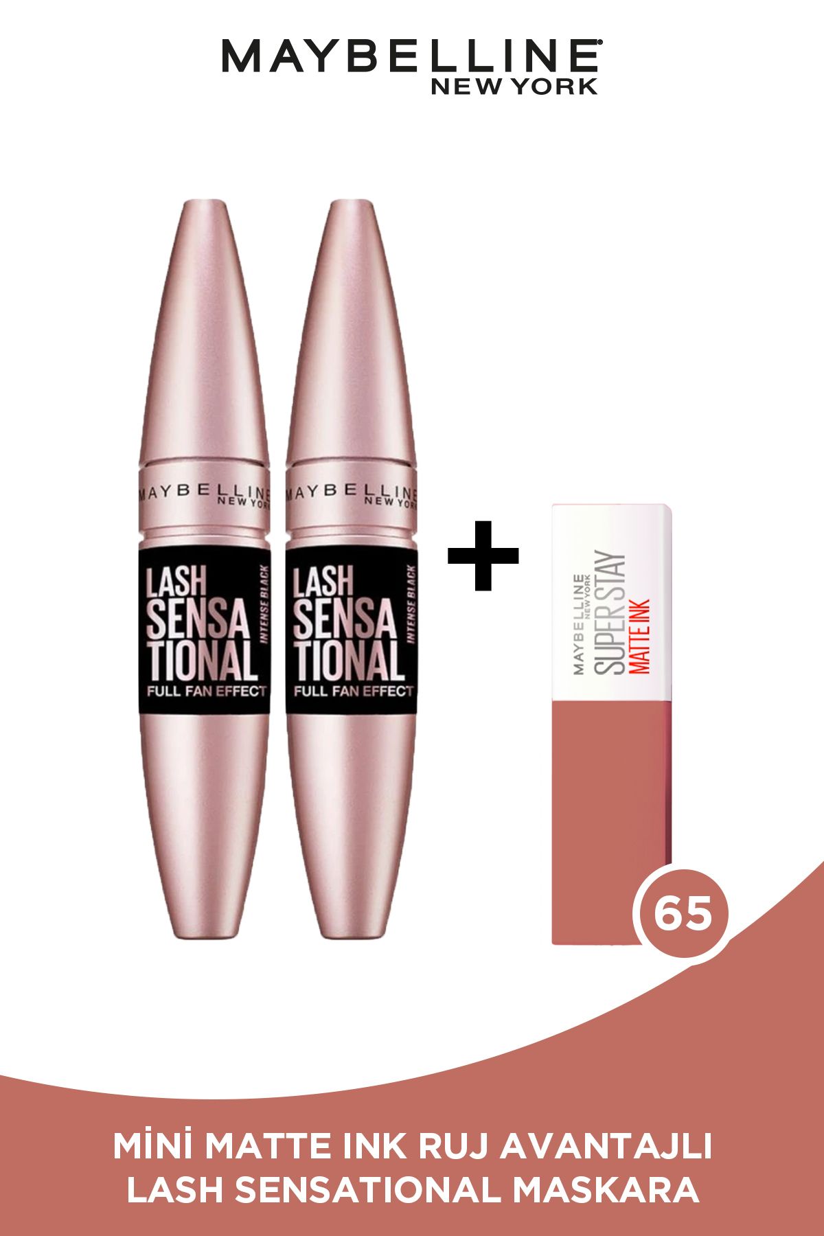 Maybelline New York 2'li Lash Sensational Ekstra Siyah Maskara+ Mini Super Stay Matte Ink Likit Mat Ruj 65 Seductress-1