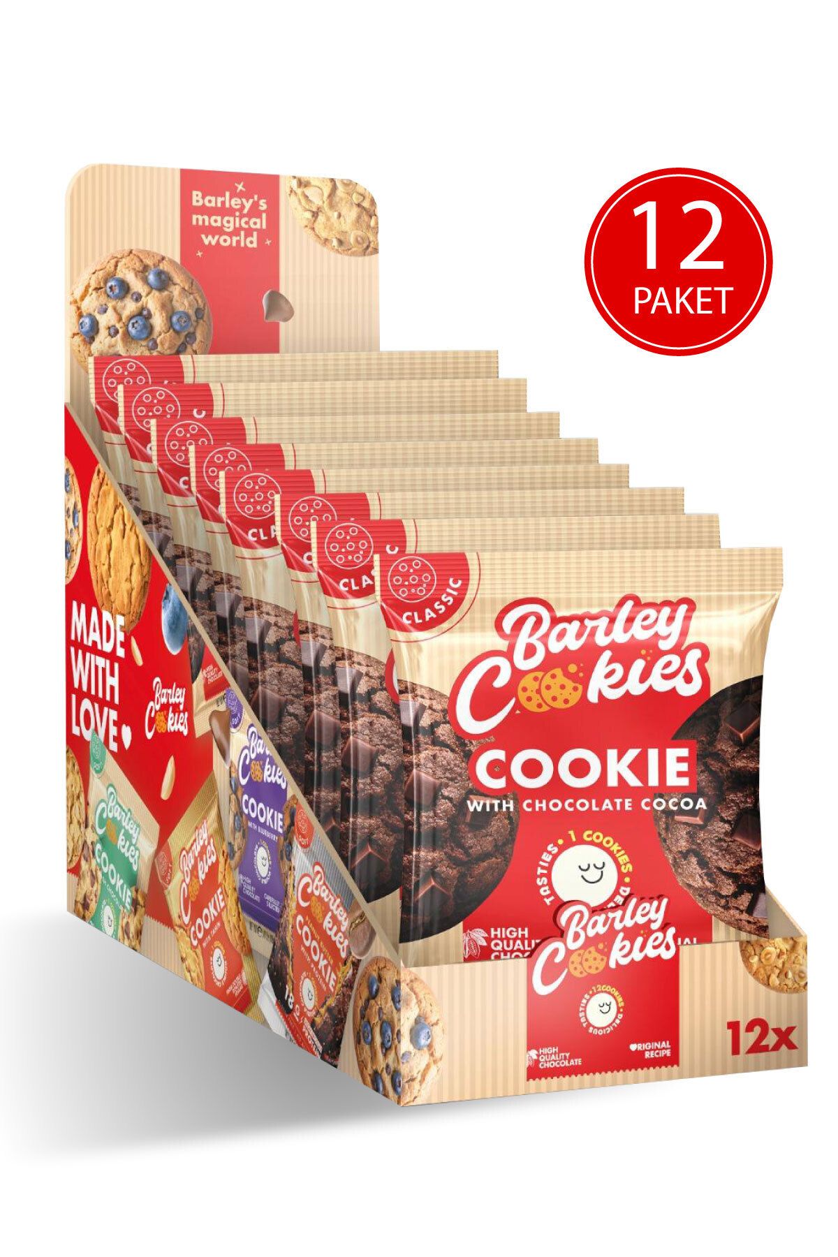 Barley Cookies Parça Çikolatalı Kakaolu Classic Cookies 40g X 12 Paket