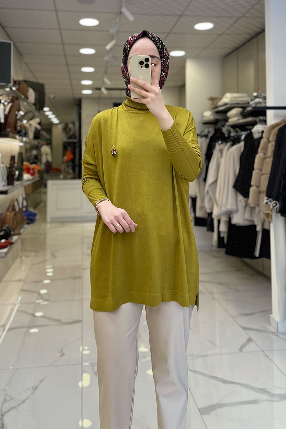 بلوز صورتی زنانه لباس قلاب بافی TRIKO GREEN FISHERMAN COLLAR TUNIC اورجینال Vosse