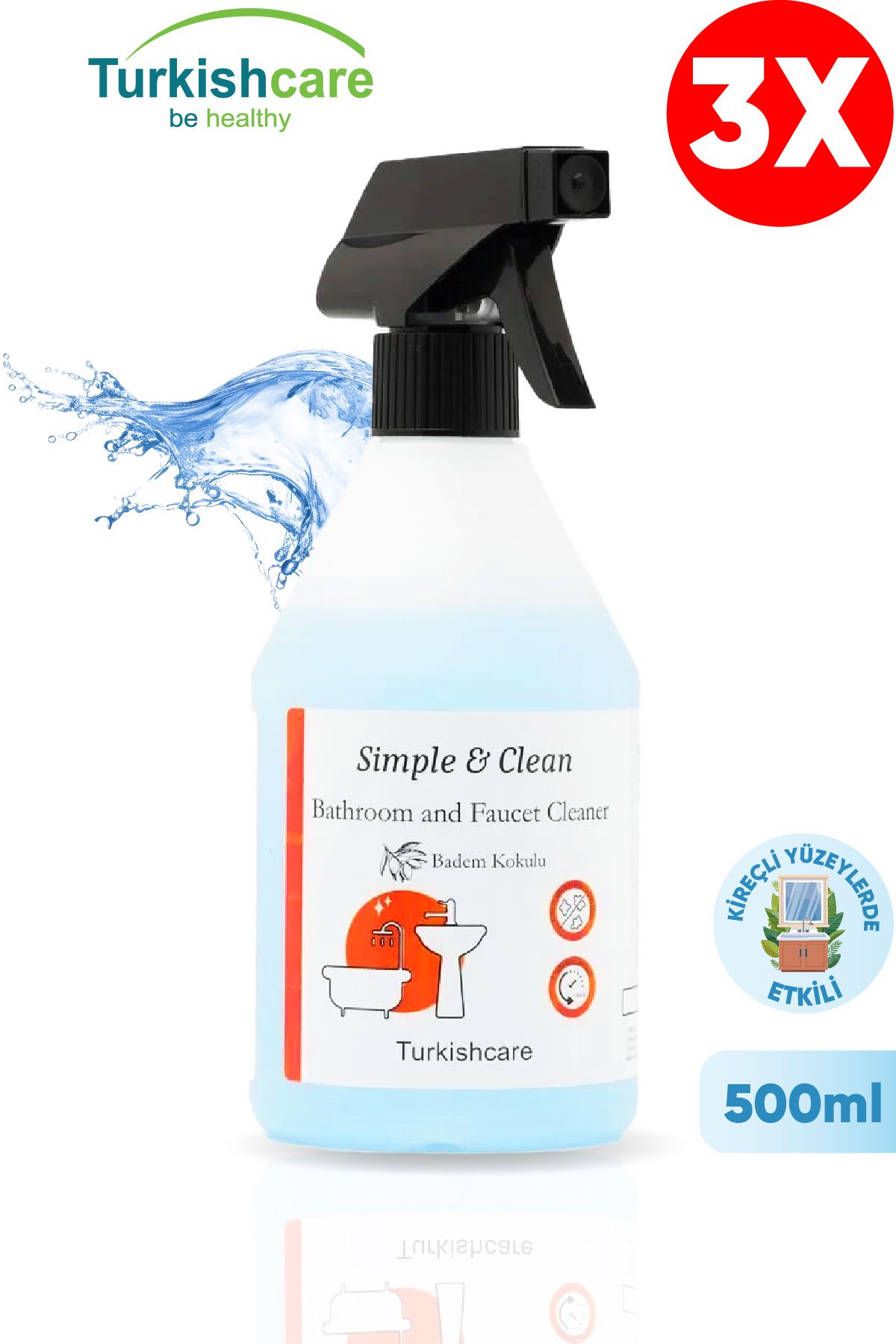 Turkishcare Banyo Ve Kireç Sökücü Temizleyici Sprey 500 ml Ve Sünger 3'lü Paket