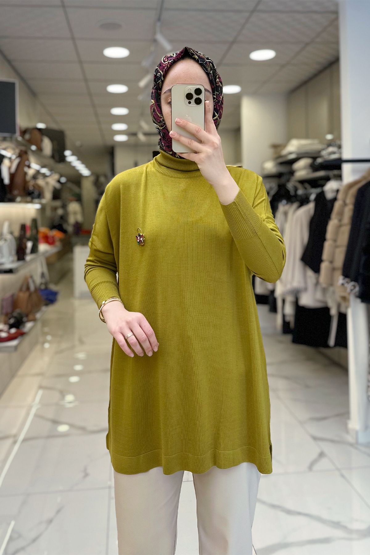 بلوز صورتی زنانه لباس قلاب بافی TRIKO GREEN FISHERMAN COLLAR TUNIC اورجینال Vosse