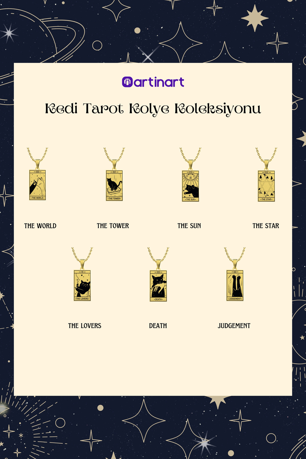 Kedi Ranking Cards ArtinArt Kedi Desenli Tarot Güneş Kartı 316l Kararmaz Çelik Kolye | Cat ...
