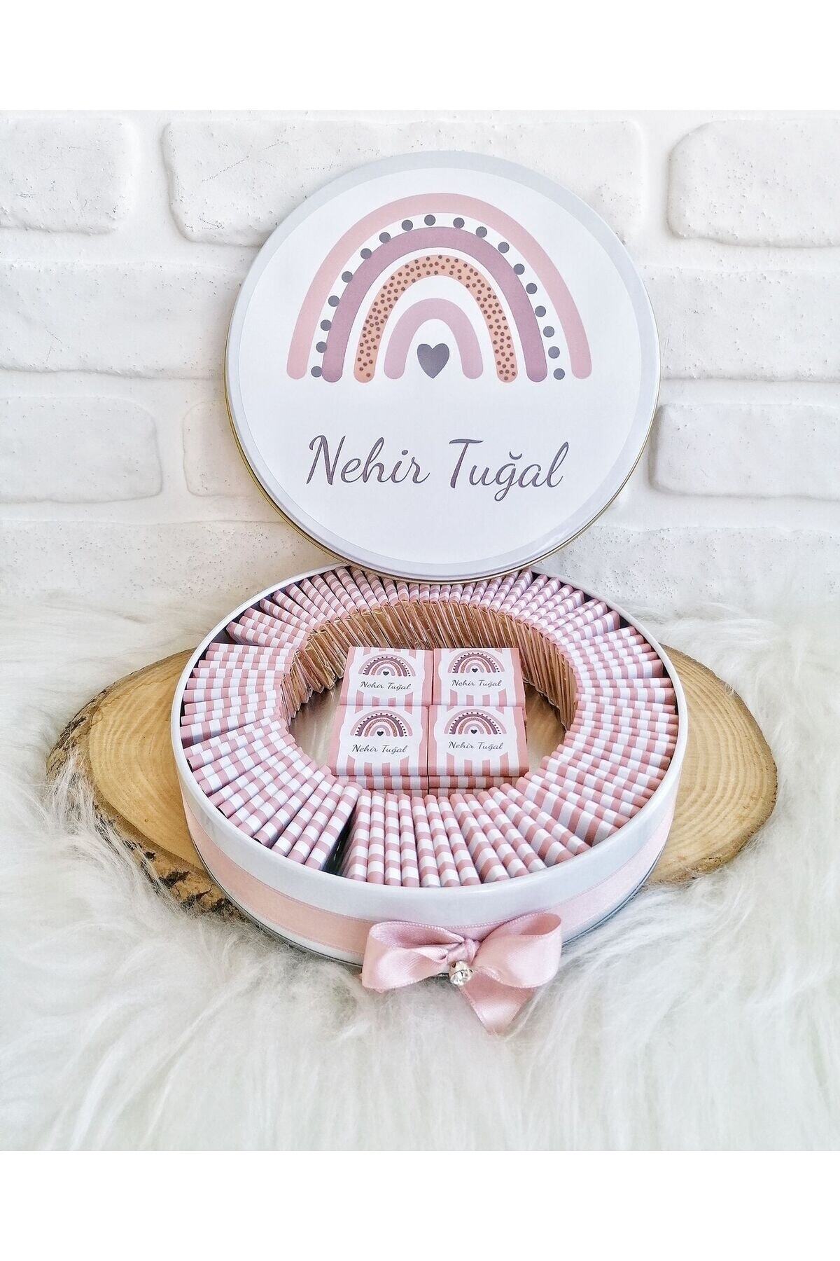 Angel Gift Chocolate 50 Adet Isme Özel Gökkuşağı Hediyelik Hoşgeldin Kız Bebek Doğum Çikolatası fotoğrafı 5 (önizleme)
