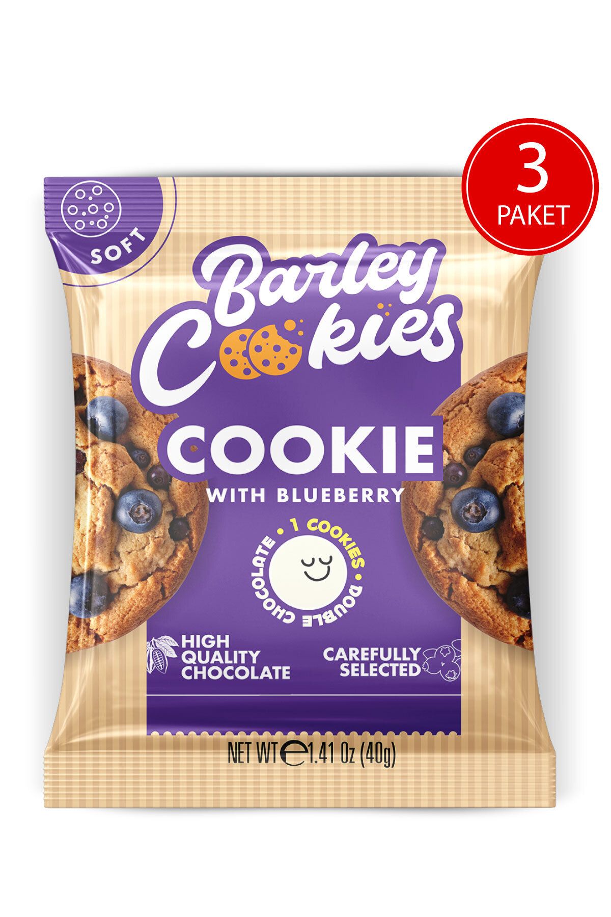 Barley Cookies Yaban Mersinli Soft Cookies 40g X 3 Paket