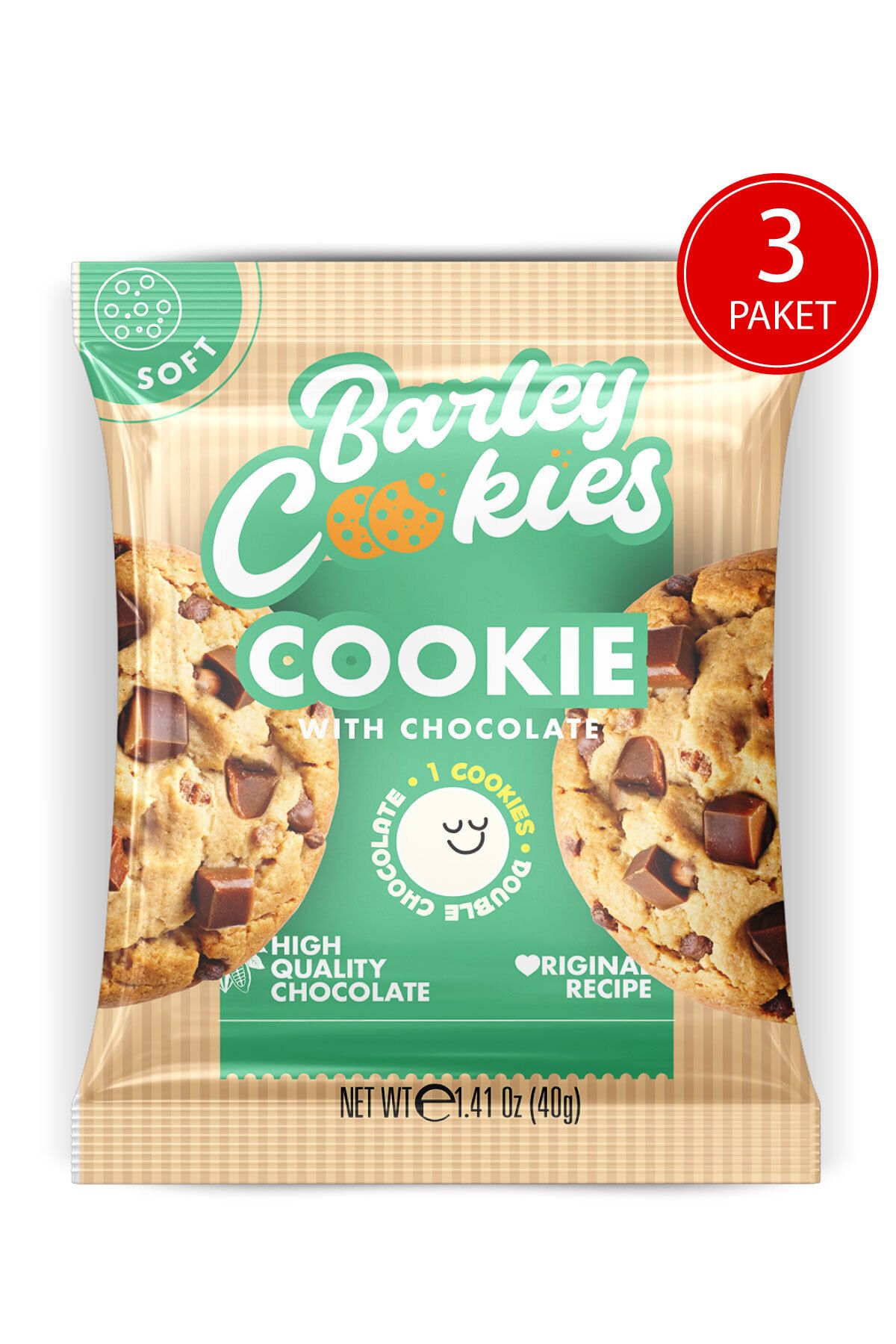 Barley Cookies Parça Çikolatalı Soft Cookies 40g X 3 Paket