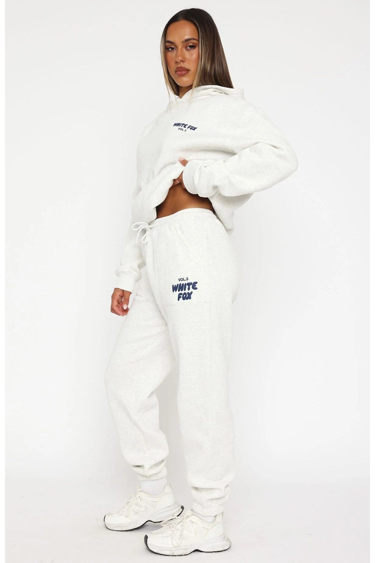 The Champ Clothing-White Fox Women &Apos; S Light Grey Vol 3 Printed Sweatpants with Elastic Waist Pockets 5