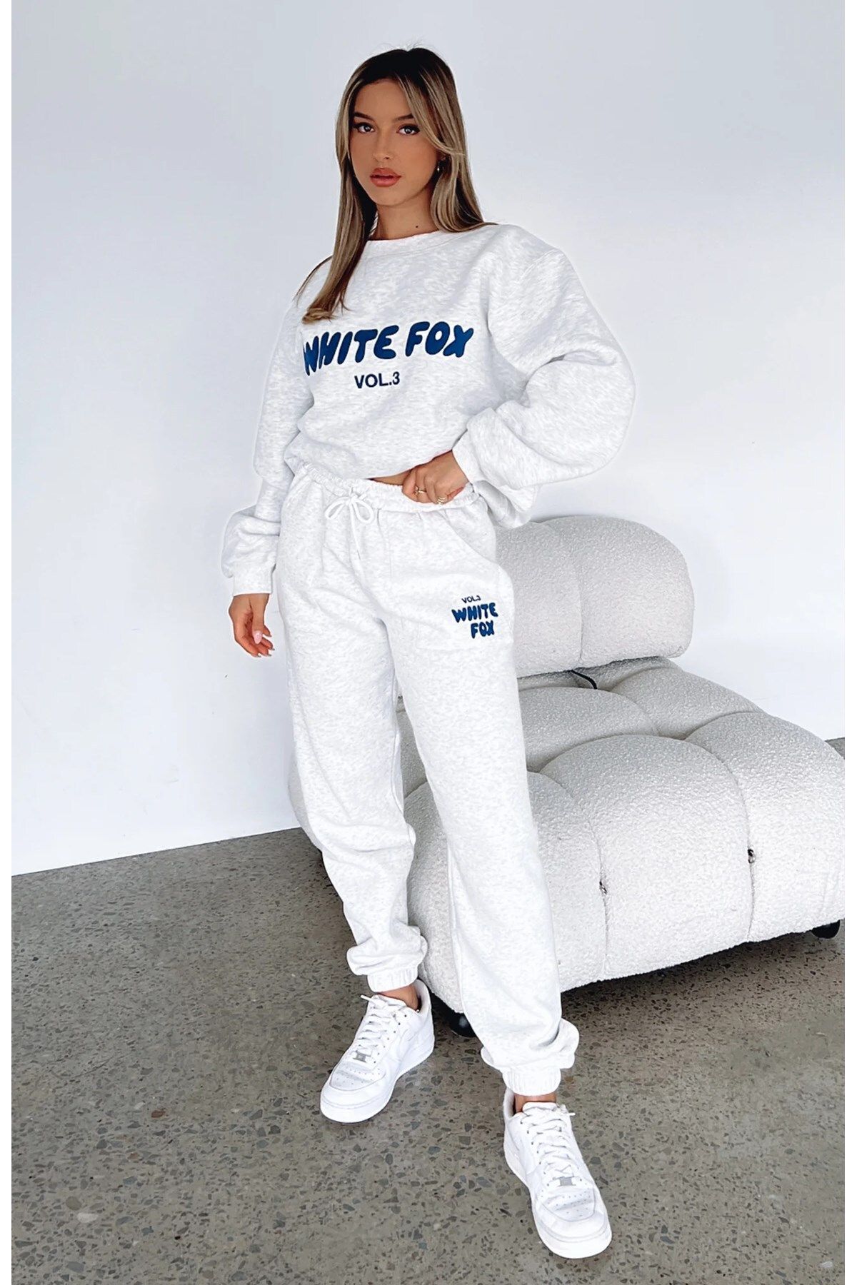 The Champ Clothing-White Fox Women &Apos; S Light Grey Vol 3 Printed Sweatpants with Elastic Waist Pockets 3