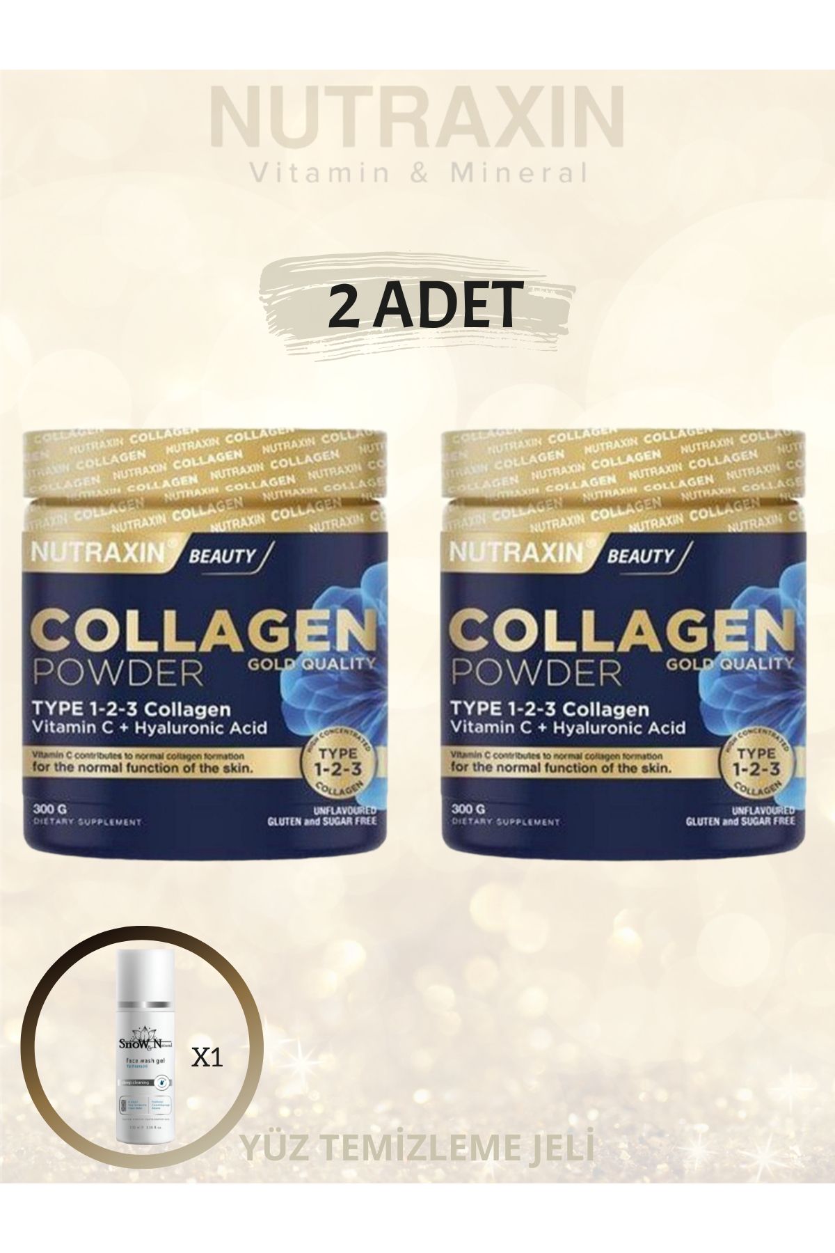 Nutraxin Collagen Powder Gold Quality 300 gr Tip i - ii - iii kollajen peptit içeren toz. ( 2 ADET )