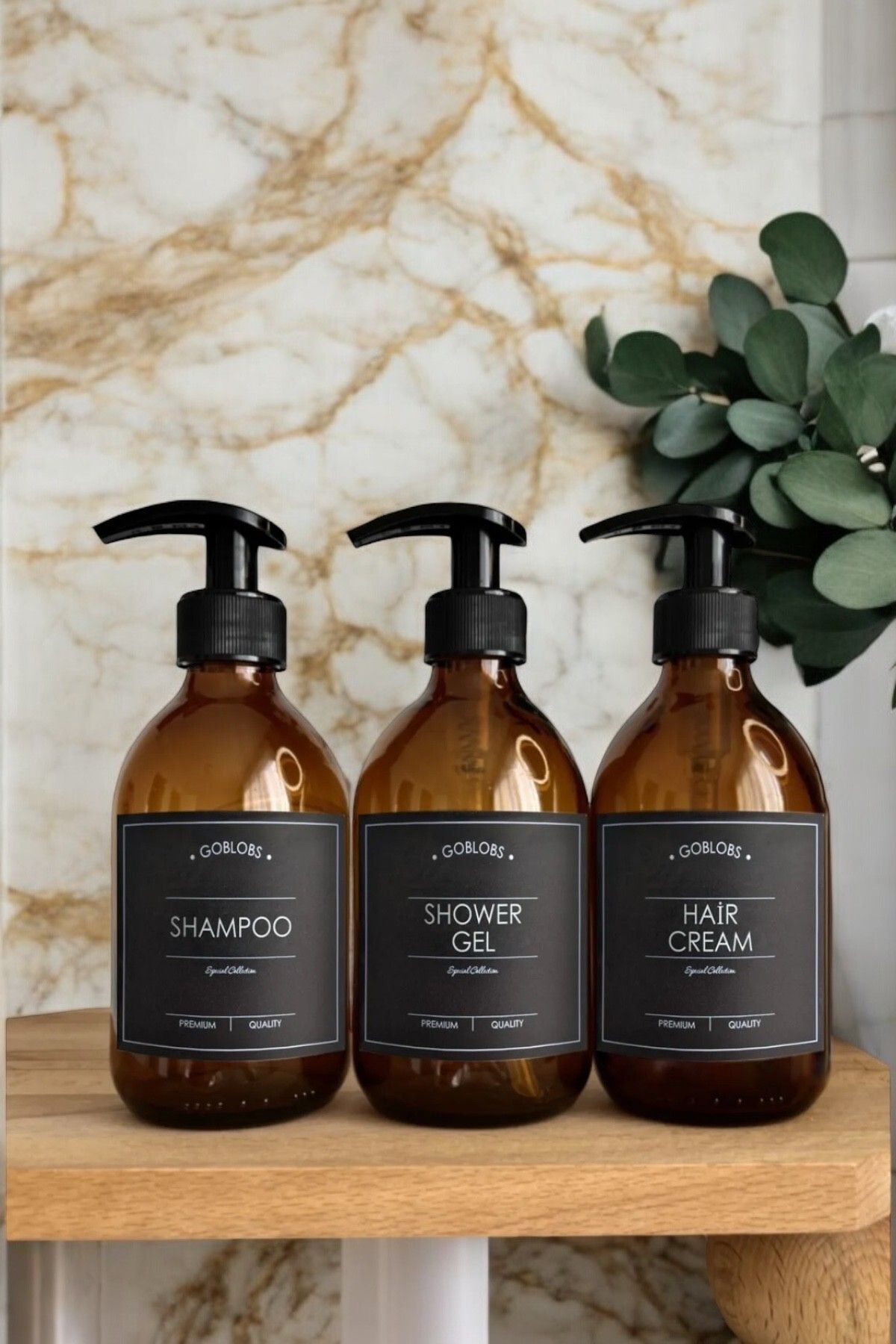 GO BLOBS-300ml Black Bottle Amber Set - Shampoo, Shower Gel and Hair Cream 2