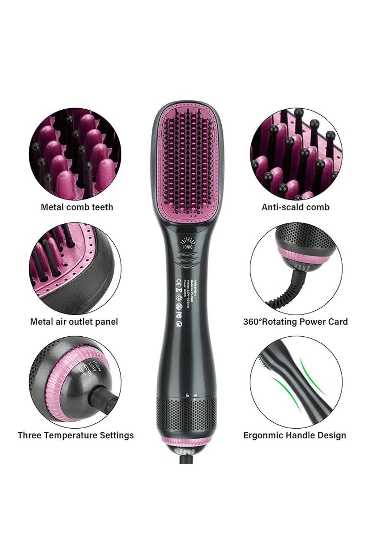 atesin online Hair H Pl-2288 Hava Üflemeli Saç Düzleştirici Taraklı Fön Makinesi 1200 Watt