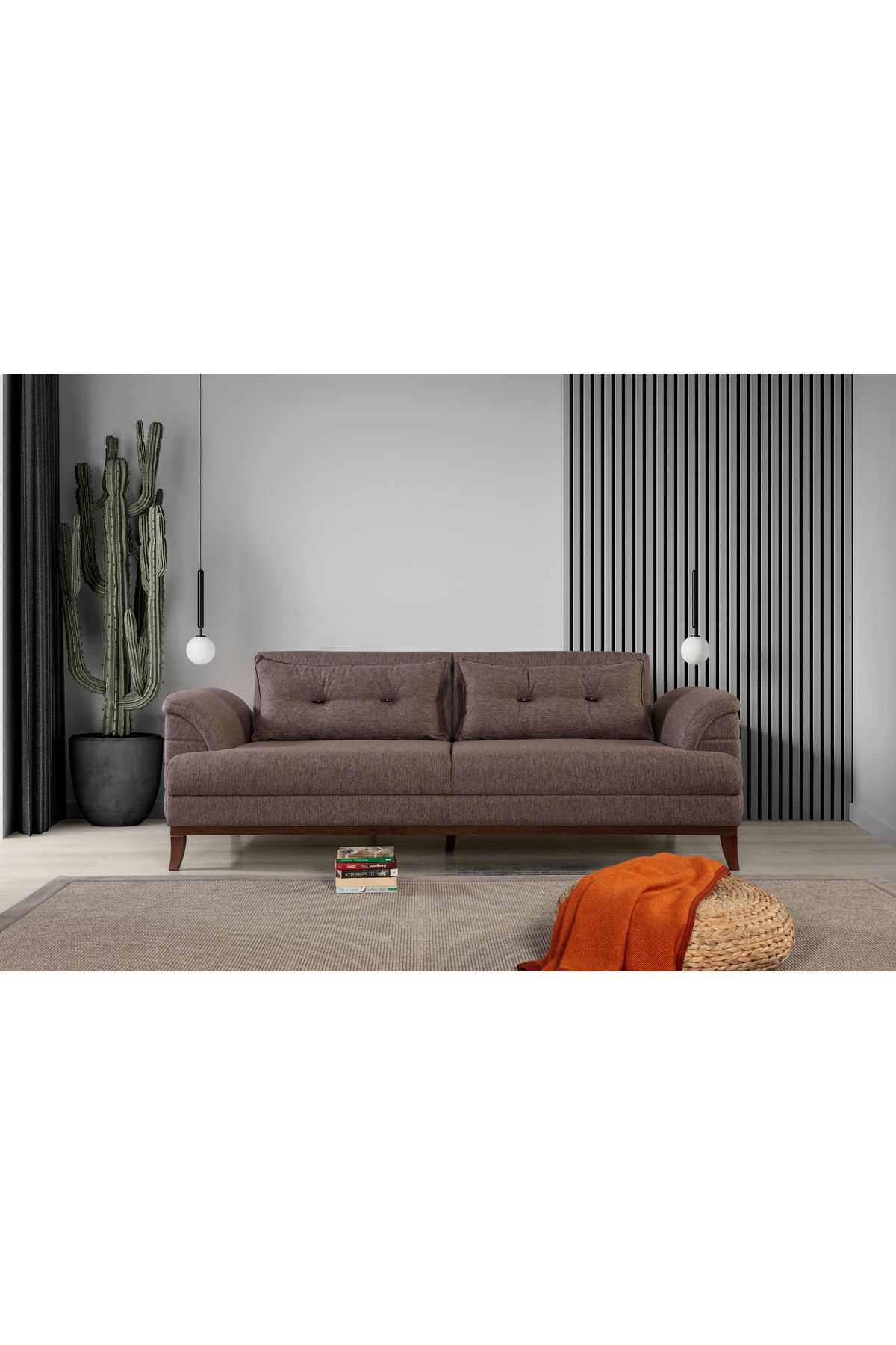 Elance Home Madrid Üçlü Yataklı Kanepe Keten Kahve