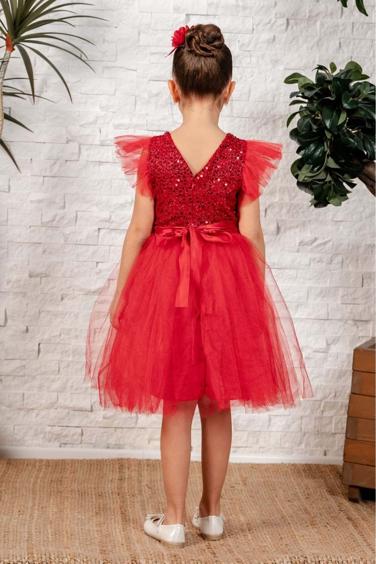 Mnk Baby&Kids Tüllü Kız Çocuk KPL Elbise MNK0526 KIRMIZI fotoğrafı 3 (önizleme)