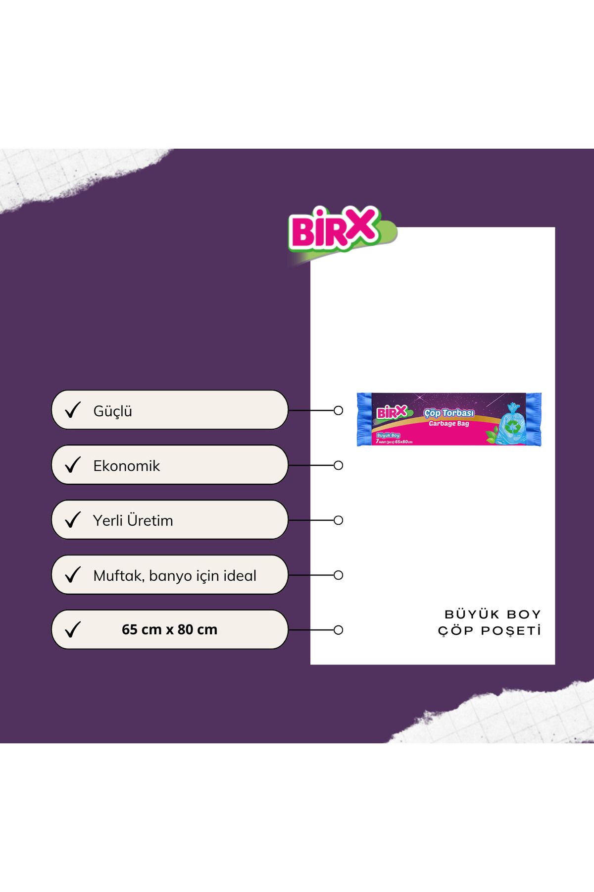 BIRX-Garbage Bag Large Size 65X80 cm 7 Pack 12 Roll Garbage Bags 2