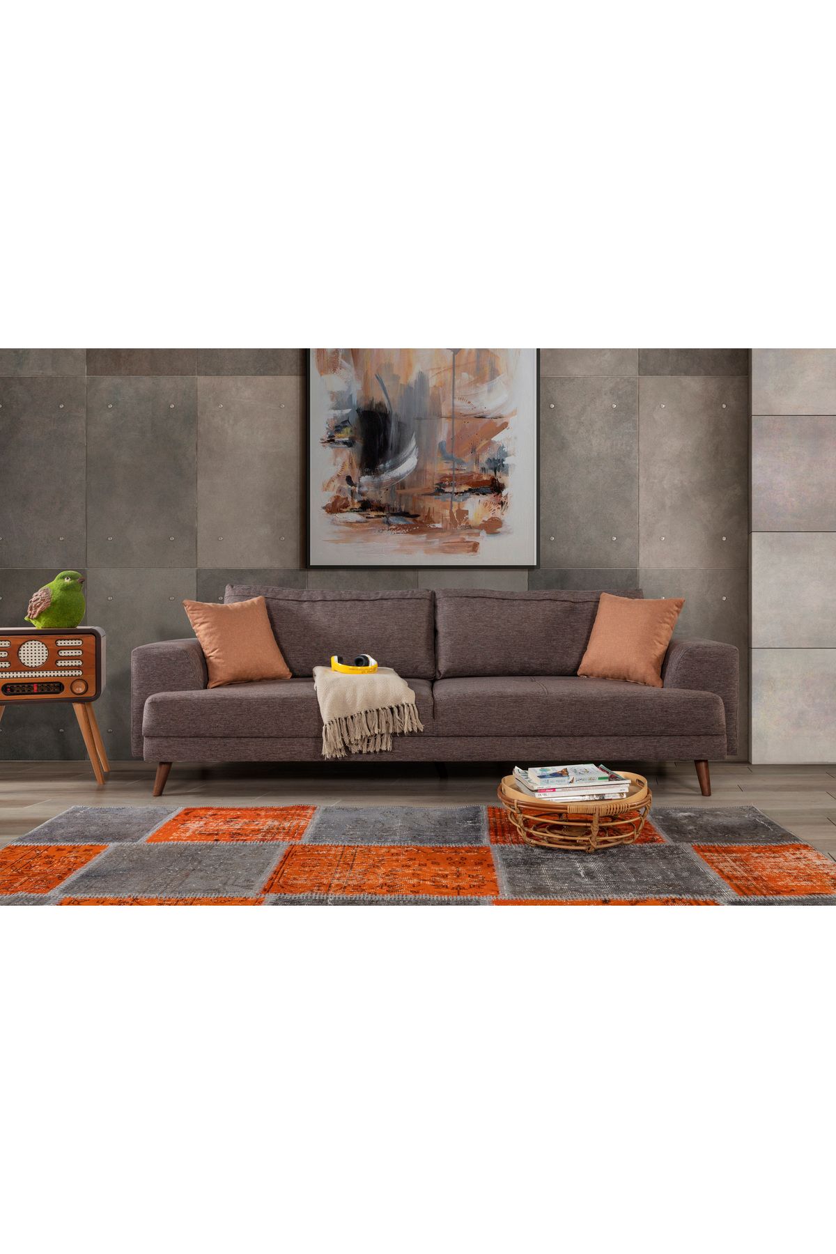 Elance Home NOBİS YATAKLI KANEPE KETEN KAHVE