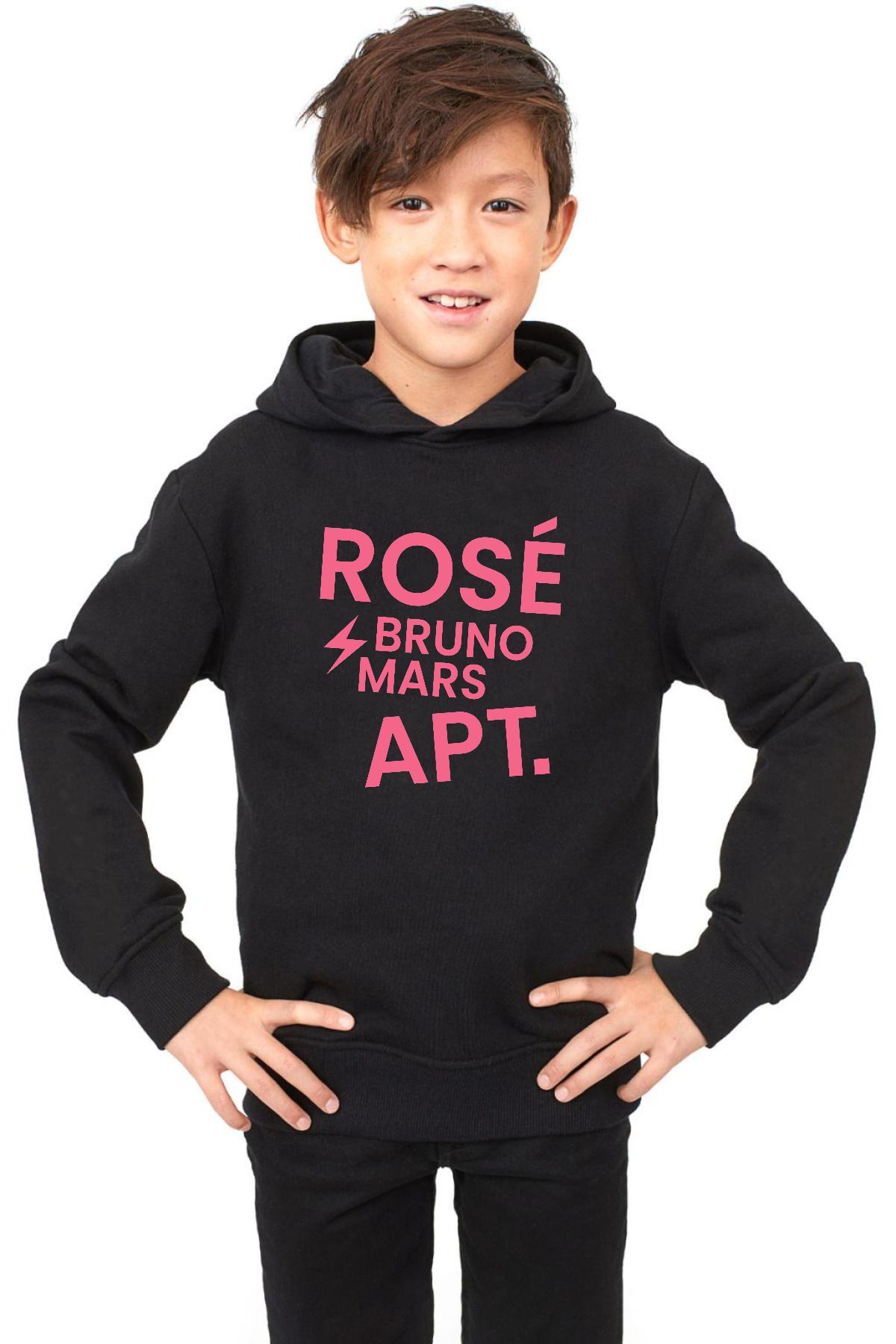 Tshirthane-BLACKPINK ROSE BRUNO MARS APT - Hanorac negru pentru copii 3ip 1