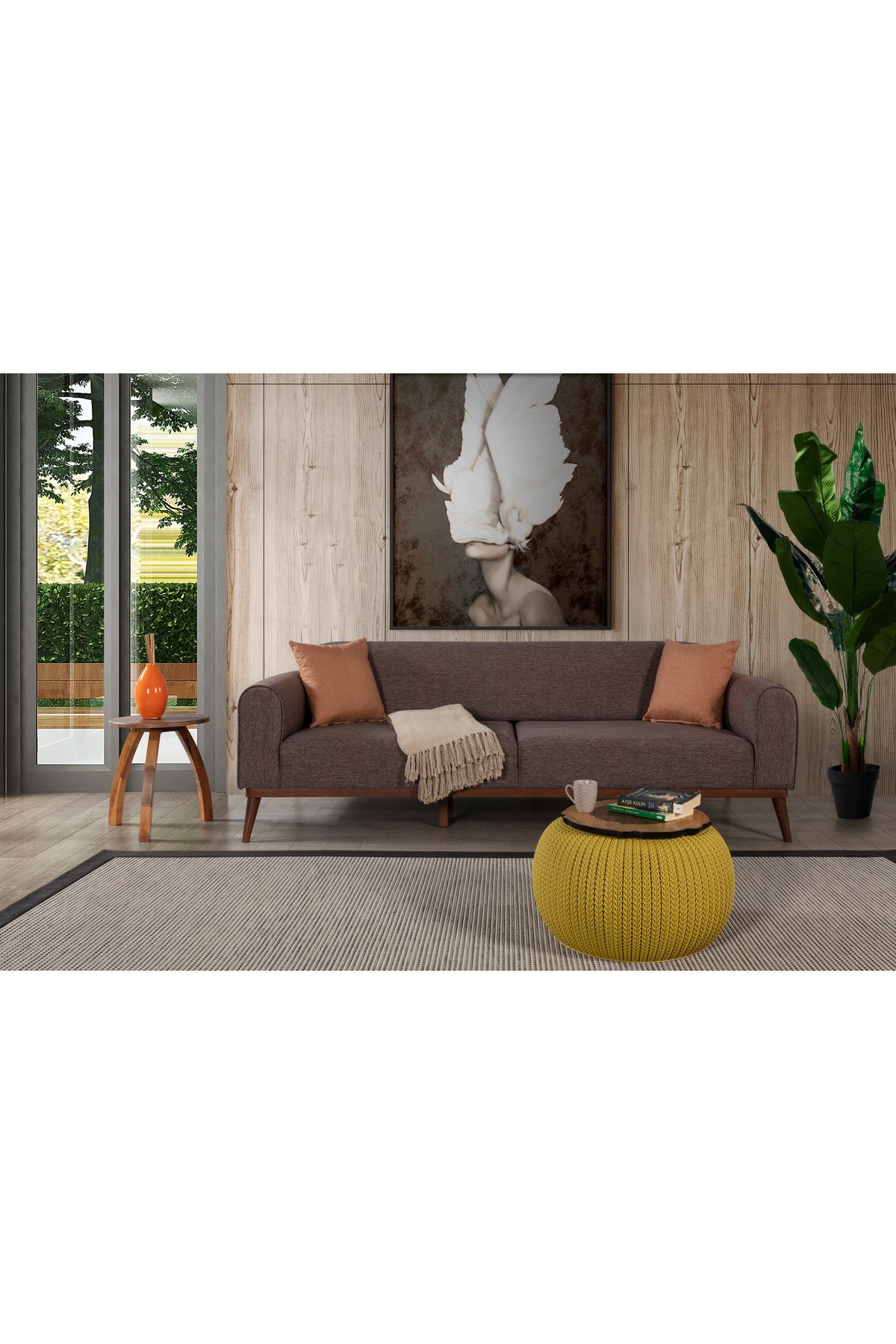 Elance Home SENECA KETEN YATAKLI KANEPE KAHVE