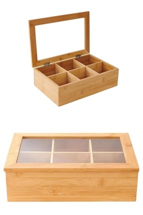 ellahomedekor Bambu Çay Kutusu 6 Bölmeli 24X16X7 - Kapaklı Bitki Çayı Kutusu